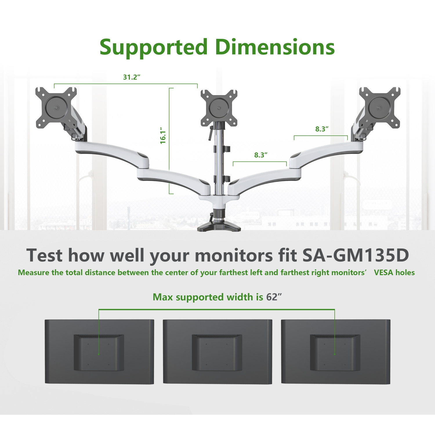 Refurbished - SHOPPINGALL Fully Adjustable Triple Gas Spring LCD Monitor Arm Desk Mount Stand with 2 Swing Arms for Three 15"-32" Monitors -