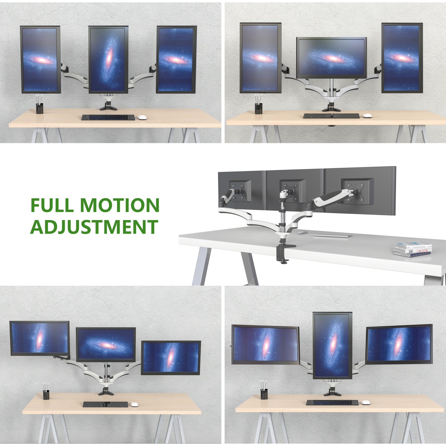 Refurbished - SHOPPINGALL Fully Adjustable Triple Gas Spring LCD Monitor Arm Desk Mount Stand with 2 Swing Arms for Three 15"-32" Monitors -