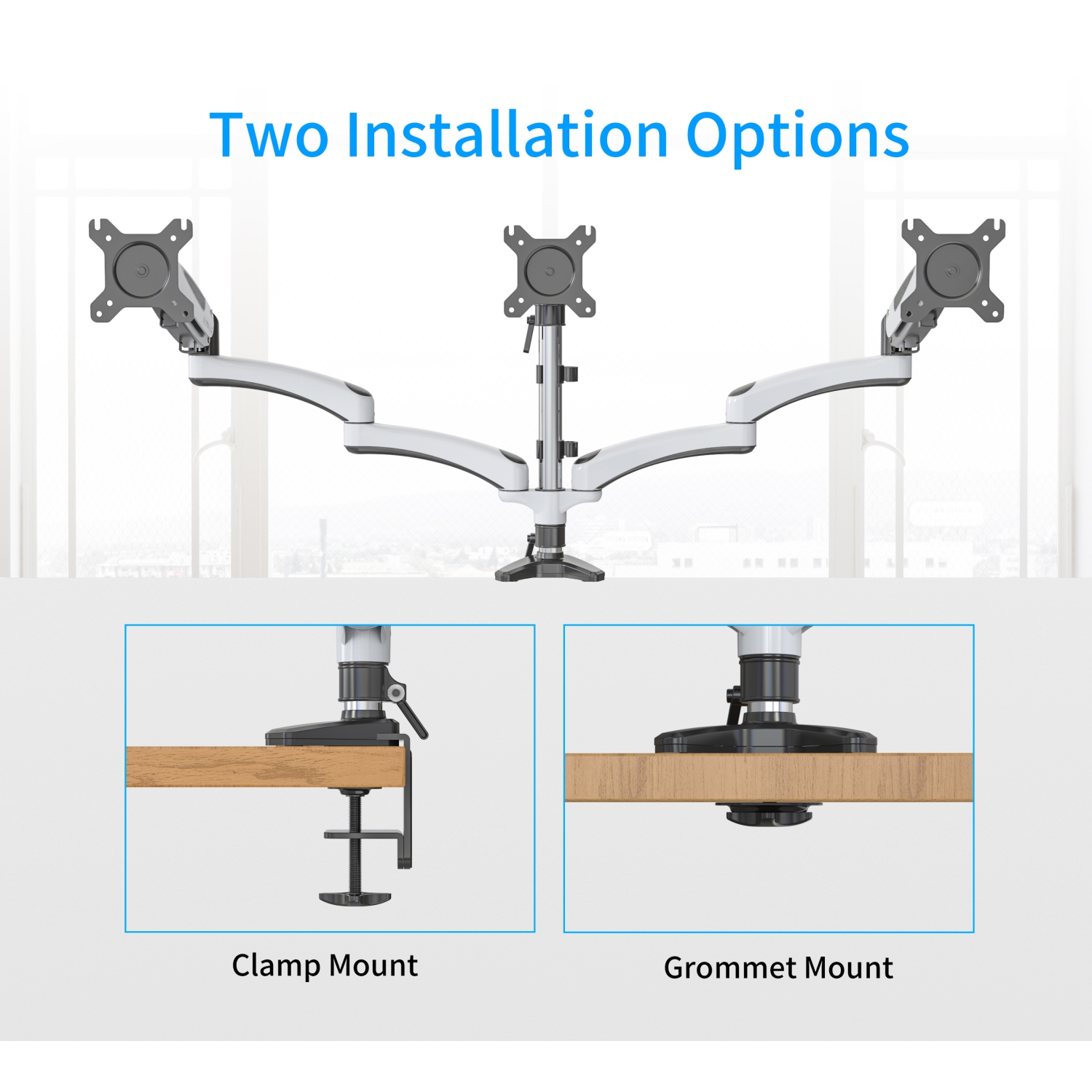 Refurbished - SHOPPINGALL Fully Adjustable Triple Gas Spring LCD Monitor Arm Desk Mount Stand with 2 Swing Arms for Three 15"-32" Monitors -
