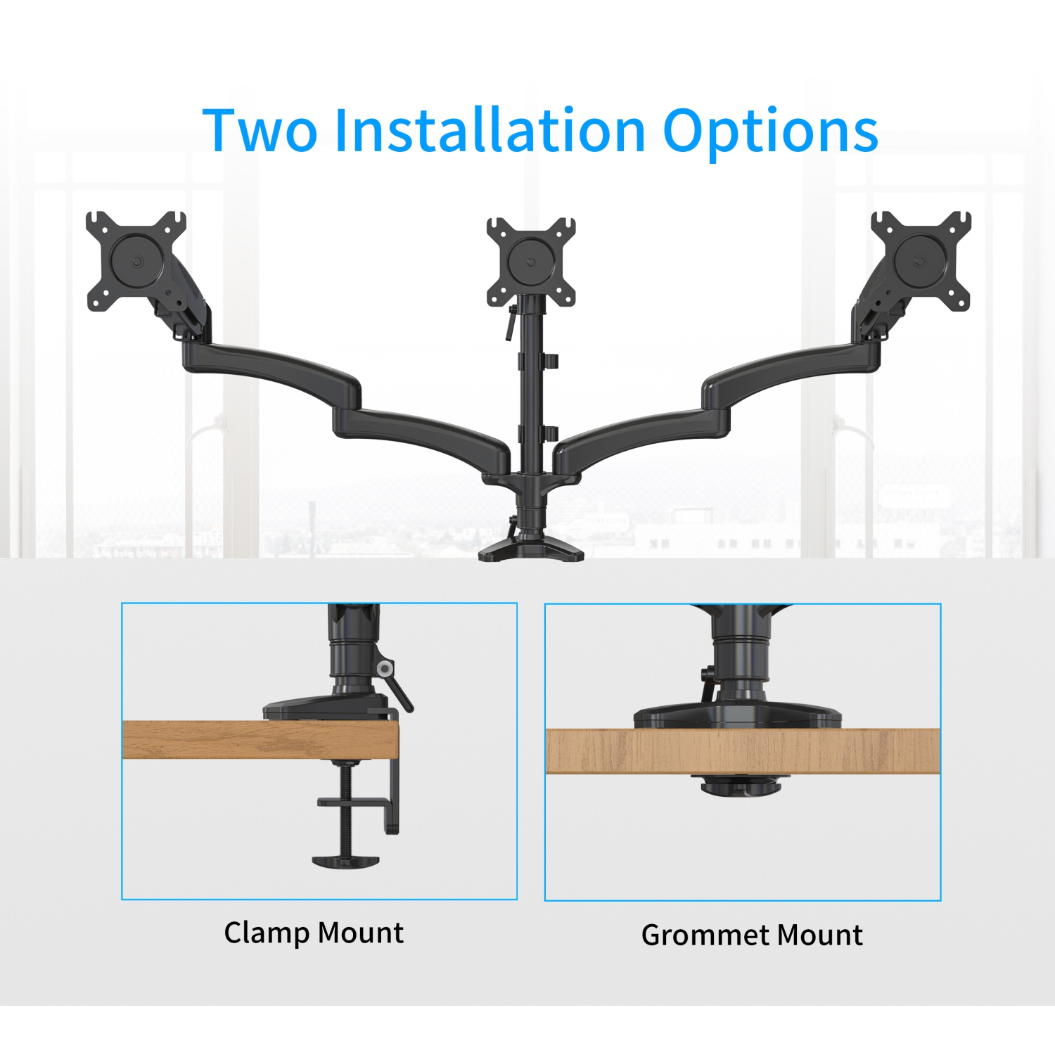 Refurbished - SHOPPINGALL Fully Adjustable Triple Gas Spring LCD Monitor Arm Desk Mount Stand with 2 Swing Arms for Three 15"-32" Monitors -