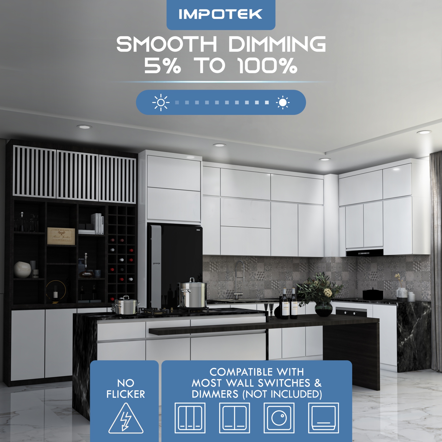 IMPOTEK 4 Inch 5 CCT LED Recessed Ceiling Light with Junction Box, 2700K/3000K/3500K/4000K/5000K, Dimmable IC Rated ETL Energy Star Listed 9W 800LM -