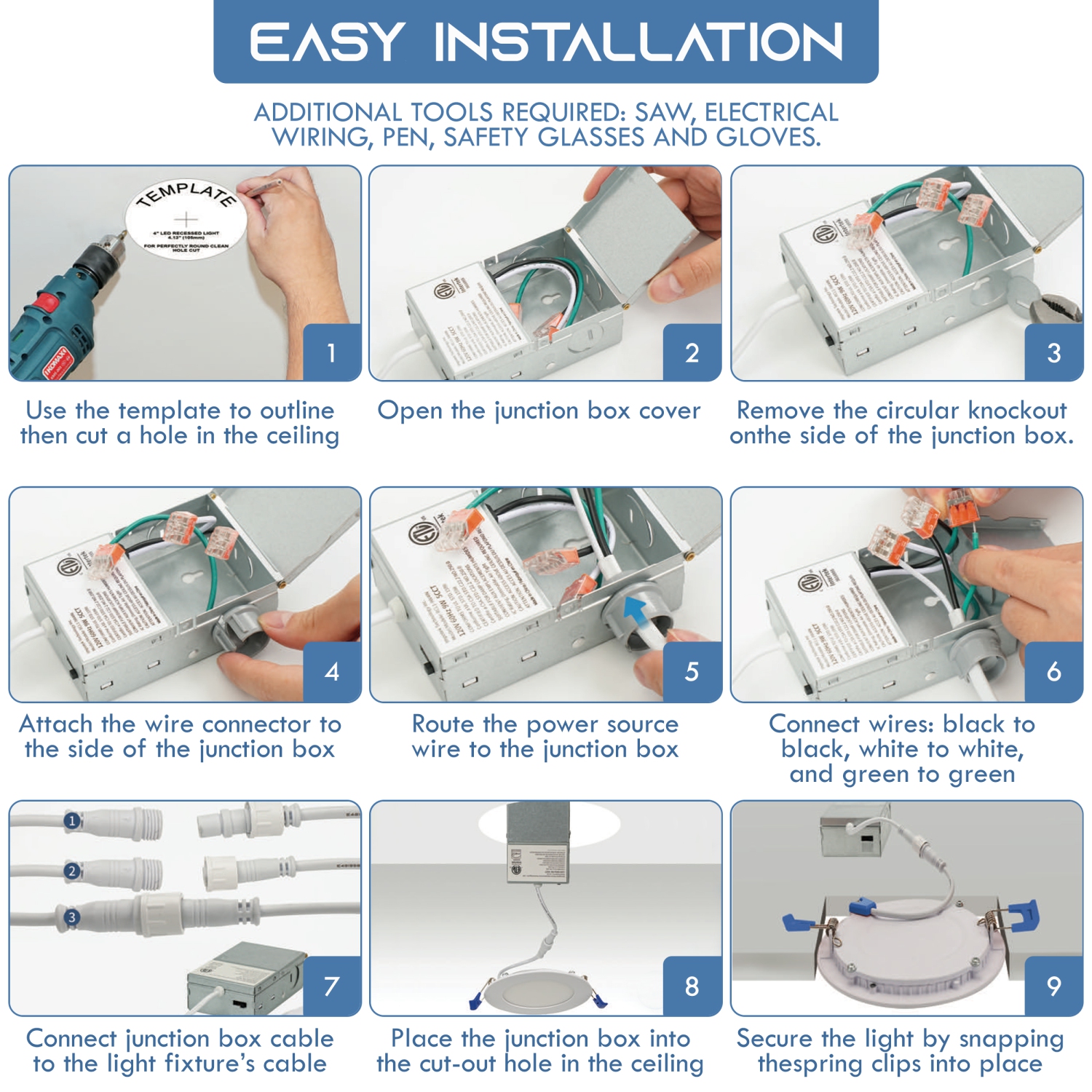 IMPOTEK 4 Inch 5 CCT LED Recessed Ceiling Light with Junction Box, 2700K/3000K/3500K/4000K/5000K, Dimmable IC Rated ETL Energy Star Listed 9W 800LM -