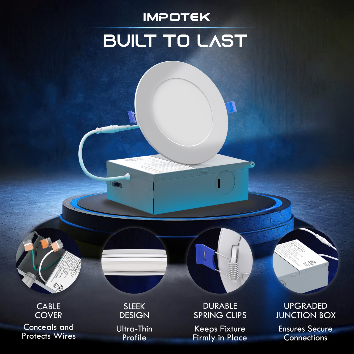 IMPOTEK 4 Inch 5 CCT LED Recessed Ceiling Light with Junction Box, 2700K/3000K/3500K/4000K/5000K, Dimmable IC Rated ETL Energy Star Listed 9W 800LM -