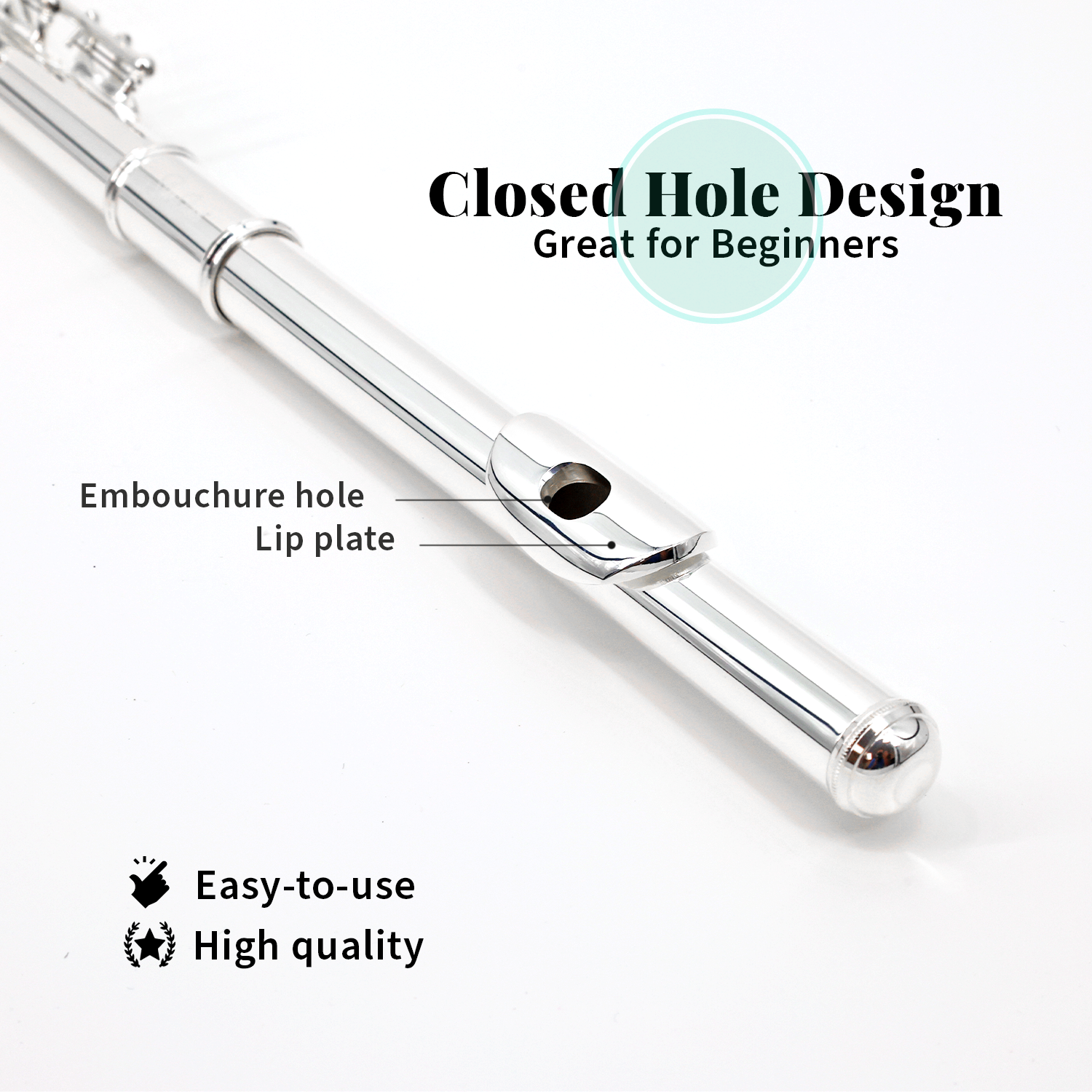 StarQuest – flûte C Flute plaquée argent à trou fermé de qualité supérieure pour débutants et musiciens expérimentés. Comprend étui protecteur, tige