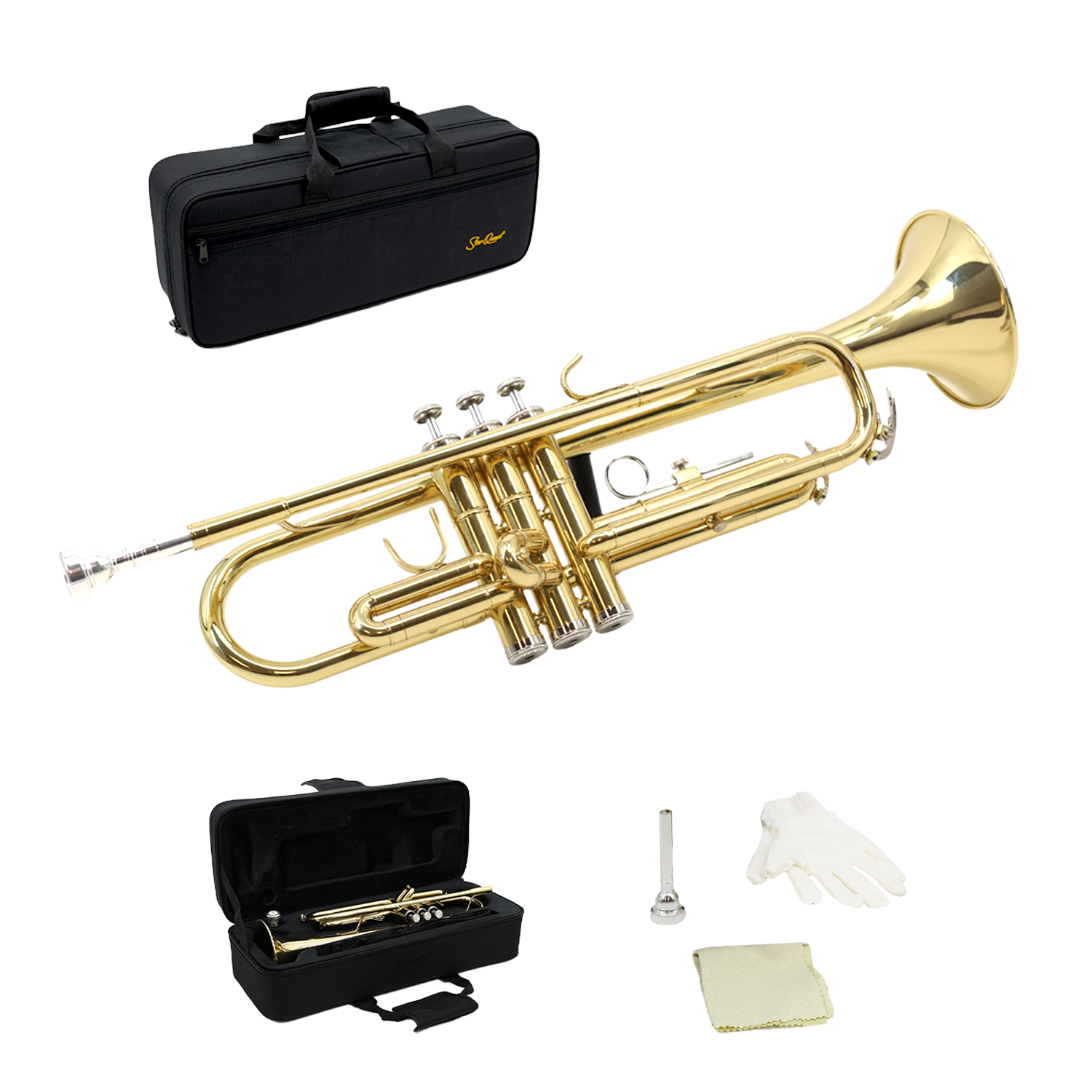 StarQuest BB Trumpet .460” Bore valves nickelées de haute précision, idéales pour les étudiants et les musiciens expérimentés, avec boîtier rigide et