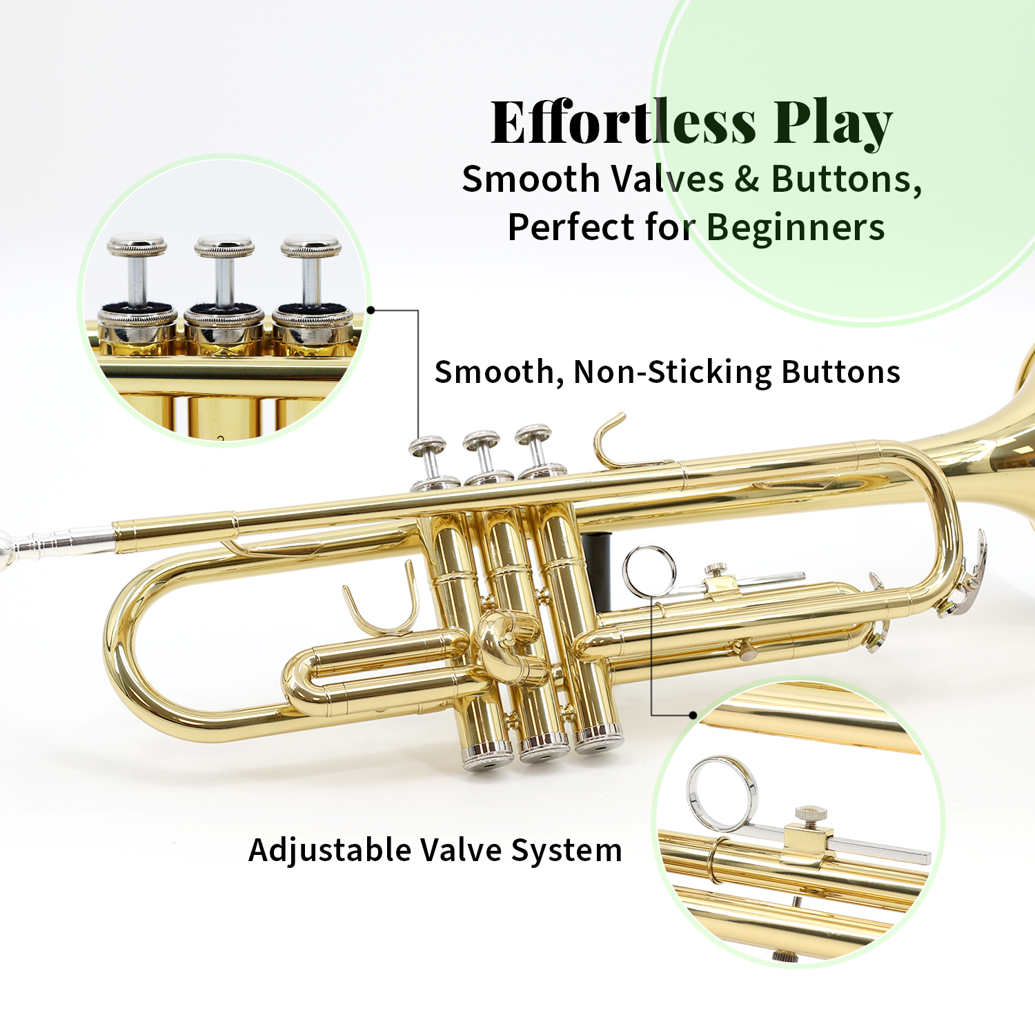 StarQuest BB Trumpet .460” Bore valves nickelées de haute précision, idéales pour les étudiants et les musiciens expérimentés, avec boîtier rigide et