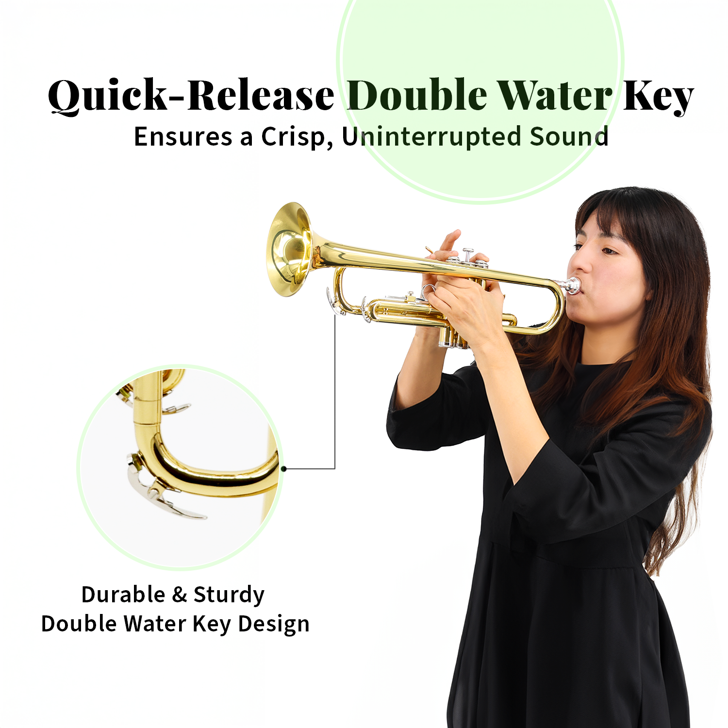 StarQuest BB Trumpet .460” Bore valves nickelées de haute précision, idéales pour les étudiants et les musiciens expérimentés, avec boîtier rigide et