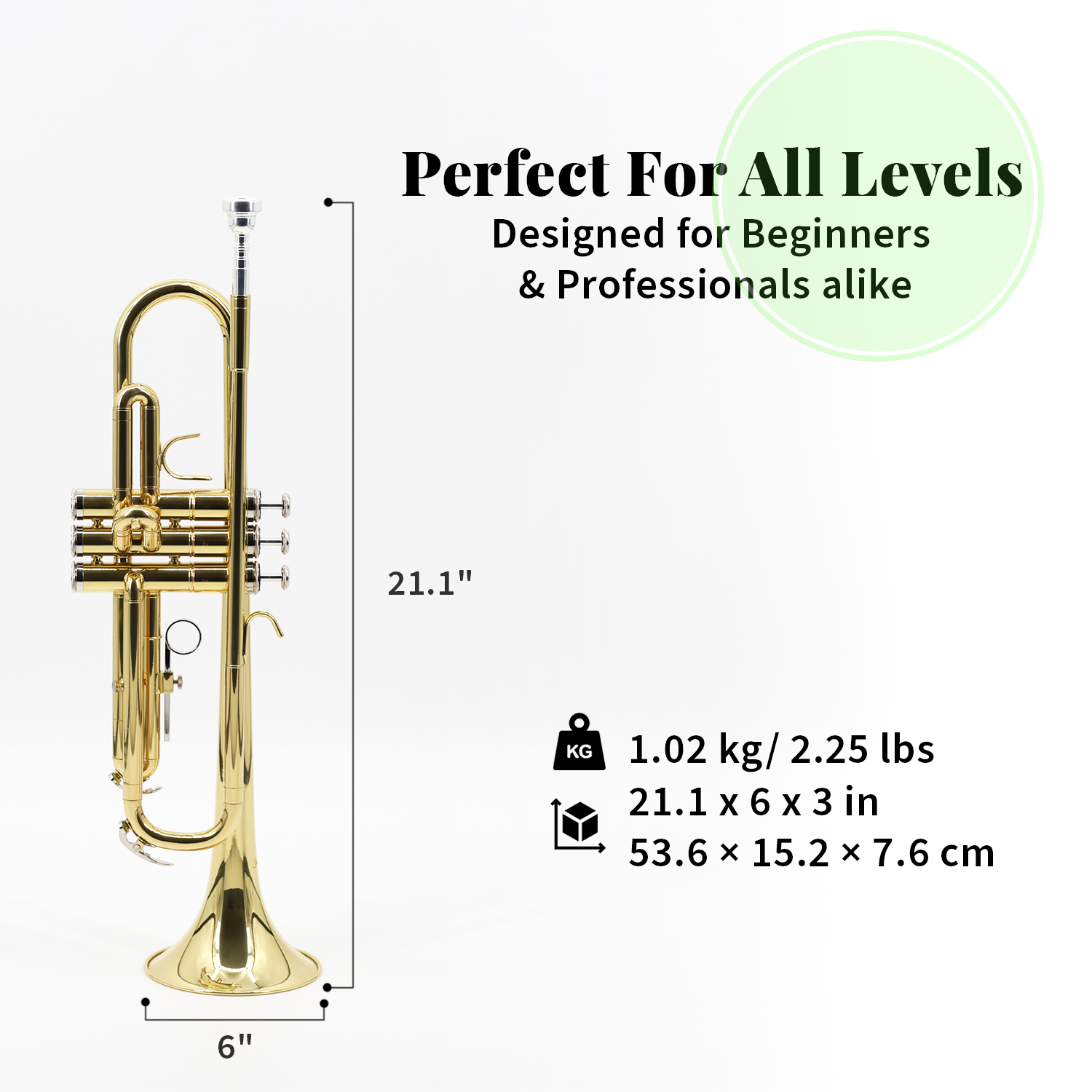 StarQuest BB Trumpet .460” Bore valves nickelées de haute précision, idéales pour les étudiants et les musiciens expérimentés, avec boîtier rigide et