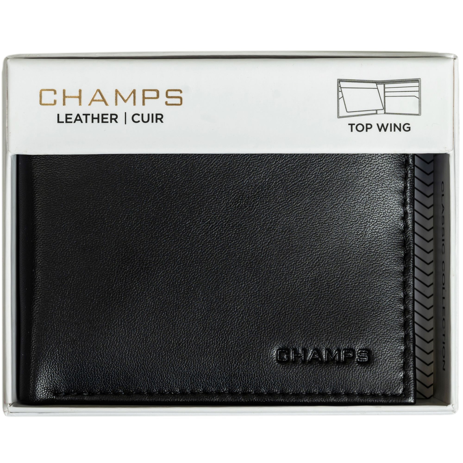 LE portefeuille à volet supérieur en cuir véritable avec blocage RFID Classic de CHAMPS dans la boîte-cadeau