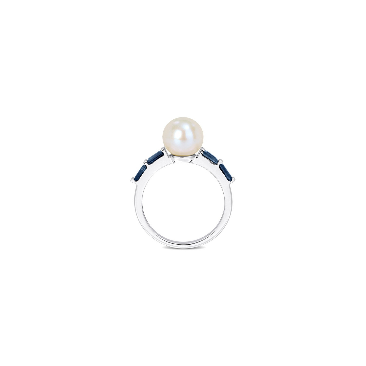 8-8.5mm White Freshwater Cultured Pear with Sapphires Ring in 10K White Gold