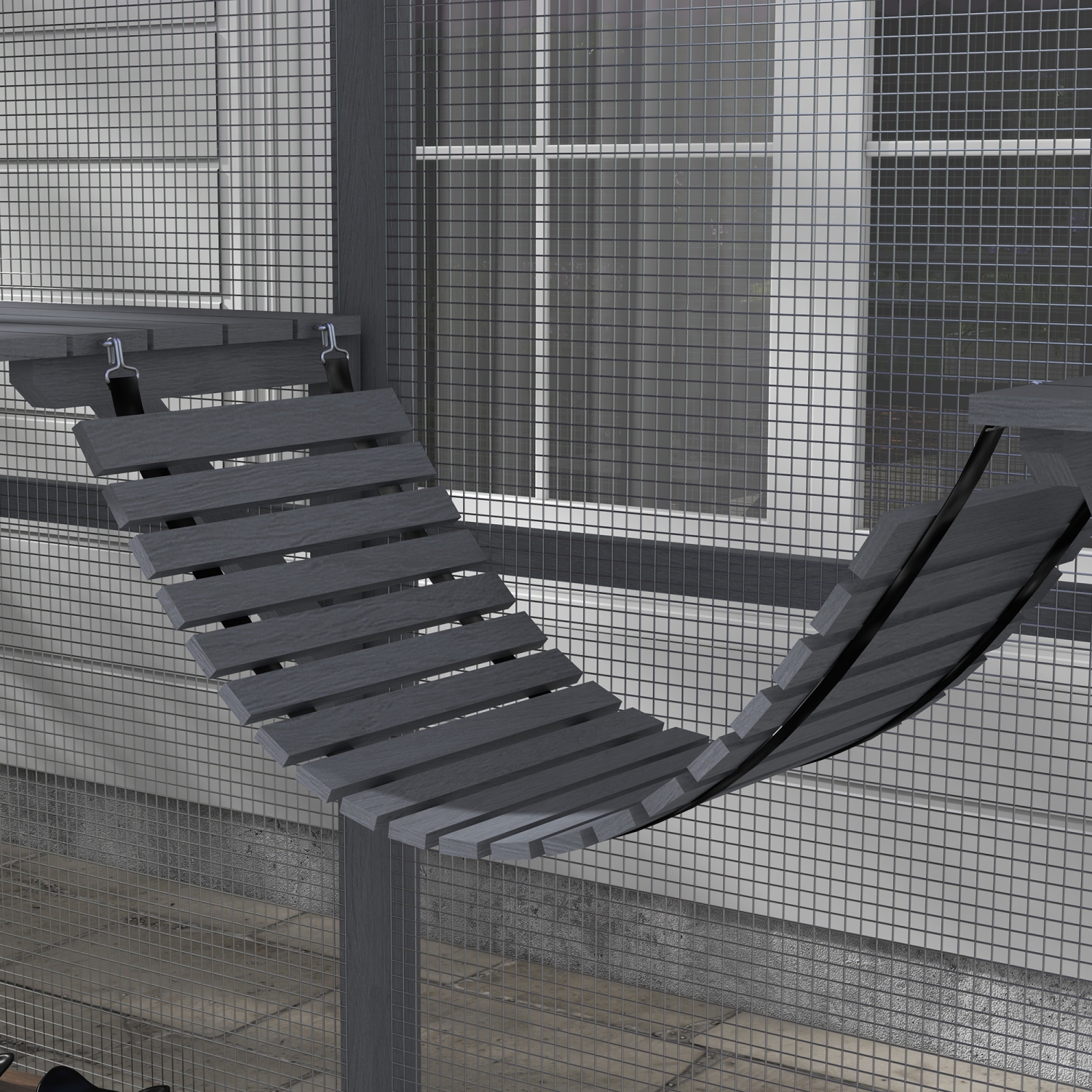 PawHut Extra Large Catio Outdoor Cat Enclosure, 110"L Wooden Feral House with Weatherproof Canopy, Bridges, Resting Boxes, Platforms, Walk in Cat