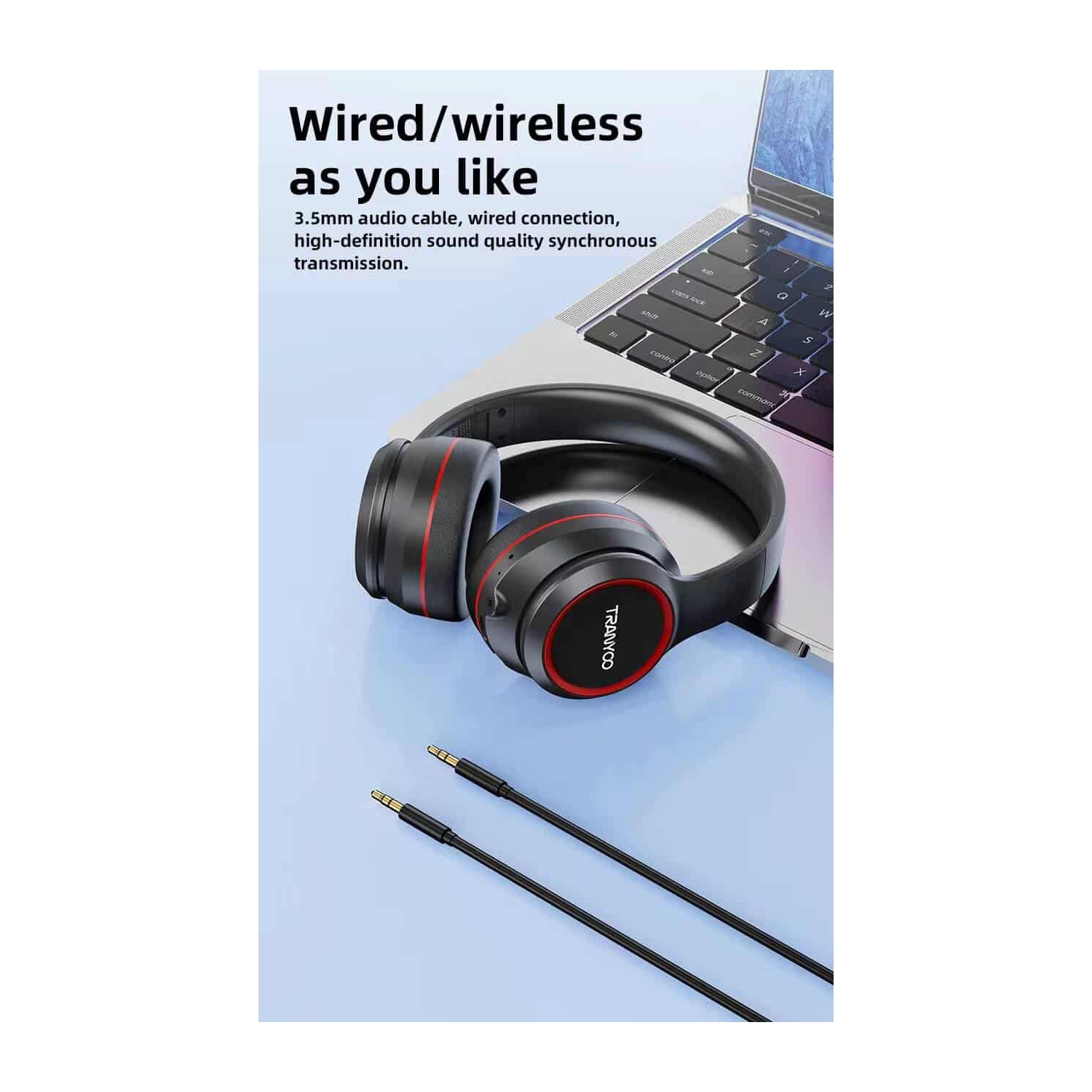 Écouteurs sans fil Bluetooth T-H6 de TRANYOO avec microphone à suppression du bruit; Microphone stéréo intégré; Écouteurs résistants à la sueur