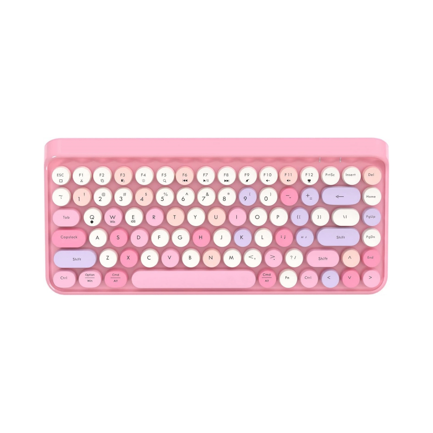 Portable Bluetooth Colorful Computer Keyboards, Wireless Mini Compact Retro Typewriter Flexible 84 Keys Design Keyboard, Pink-Colorful
