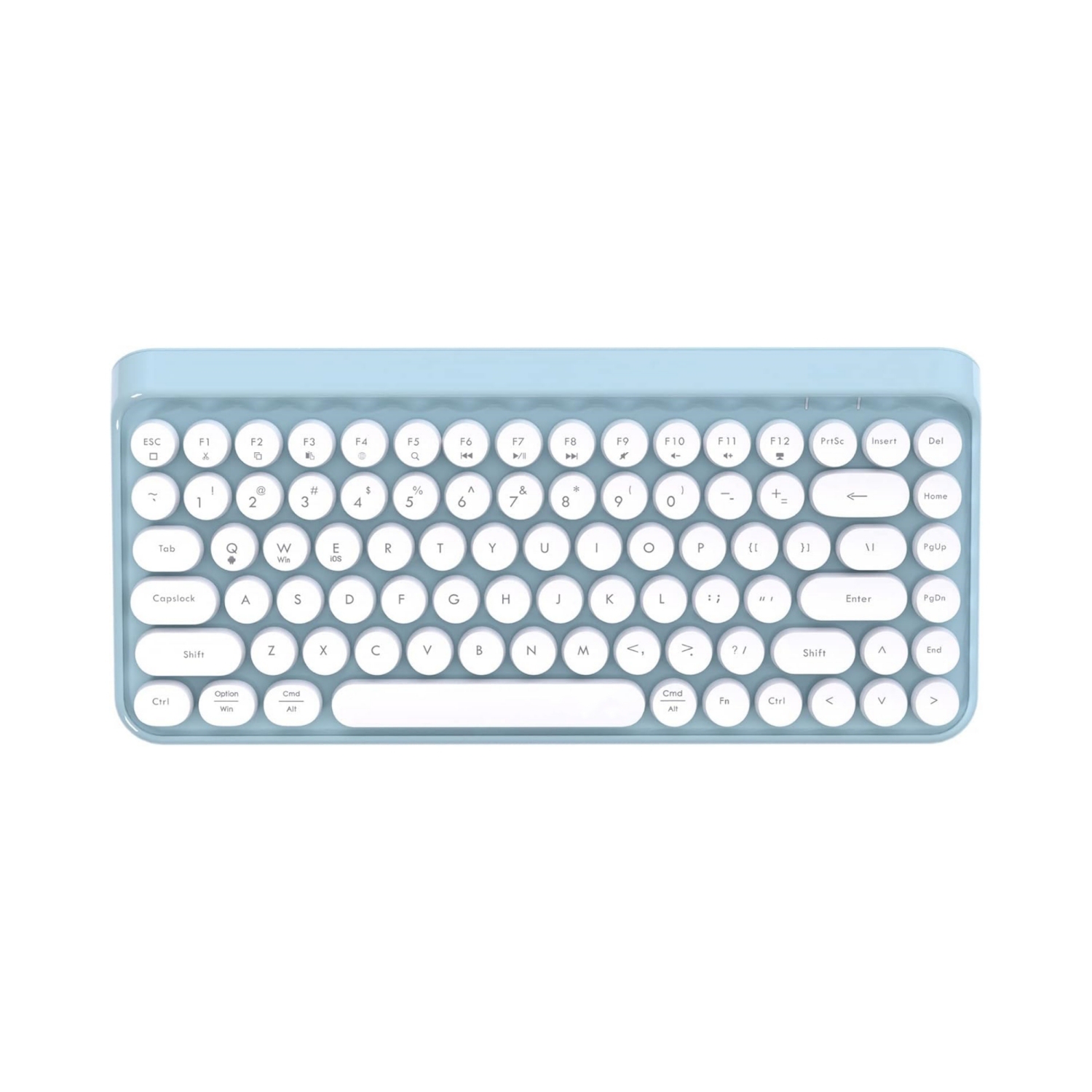 Portable Bluetooth Colorful Computer Keyboards, Wireless Mini Compact Retro Typewriter Flexible 84 Keys Design Keyboard, Blue White