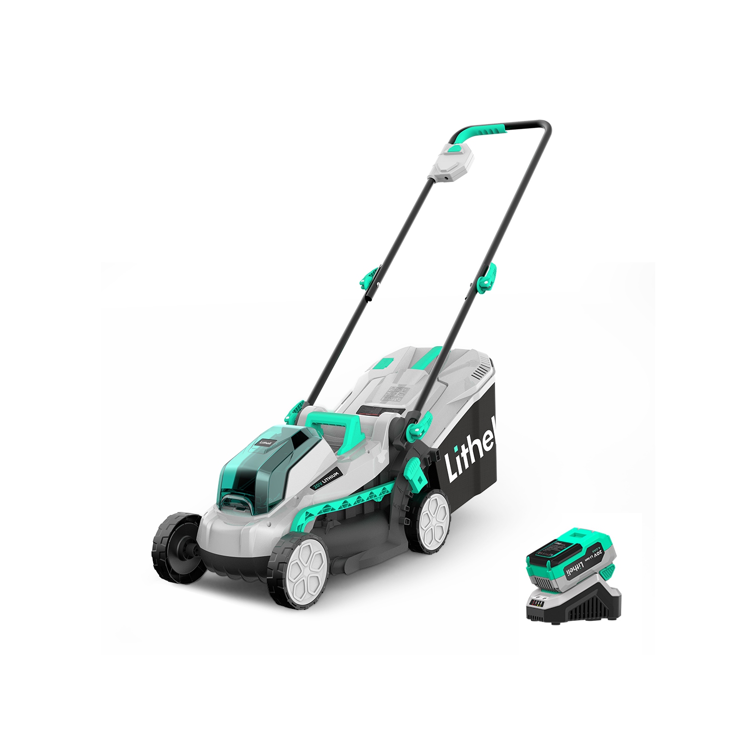 Tondeuse sans fil Litheli, 13 po, 5 hauteurs, tondeuse à batterie 20&nbsp;V pour le jardin, la cour et la ferme, batterie 4,0&nbsp;Ah et chargeur