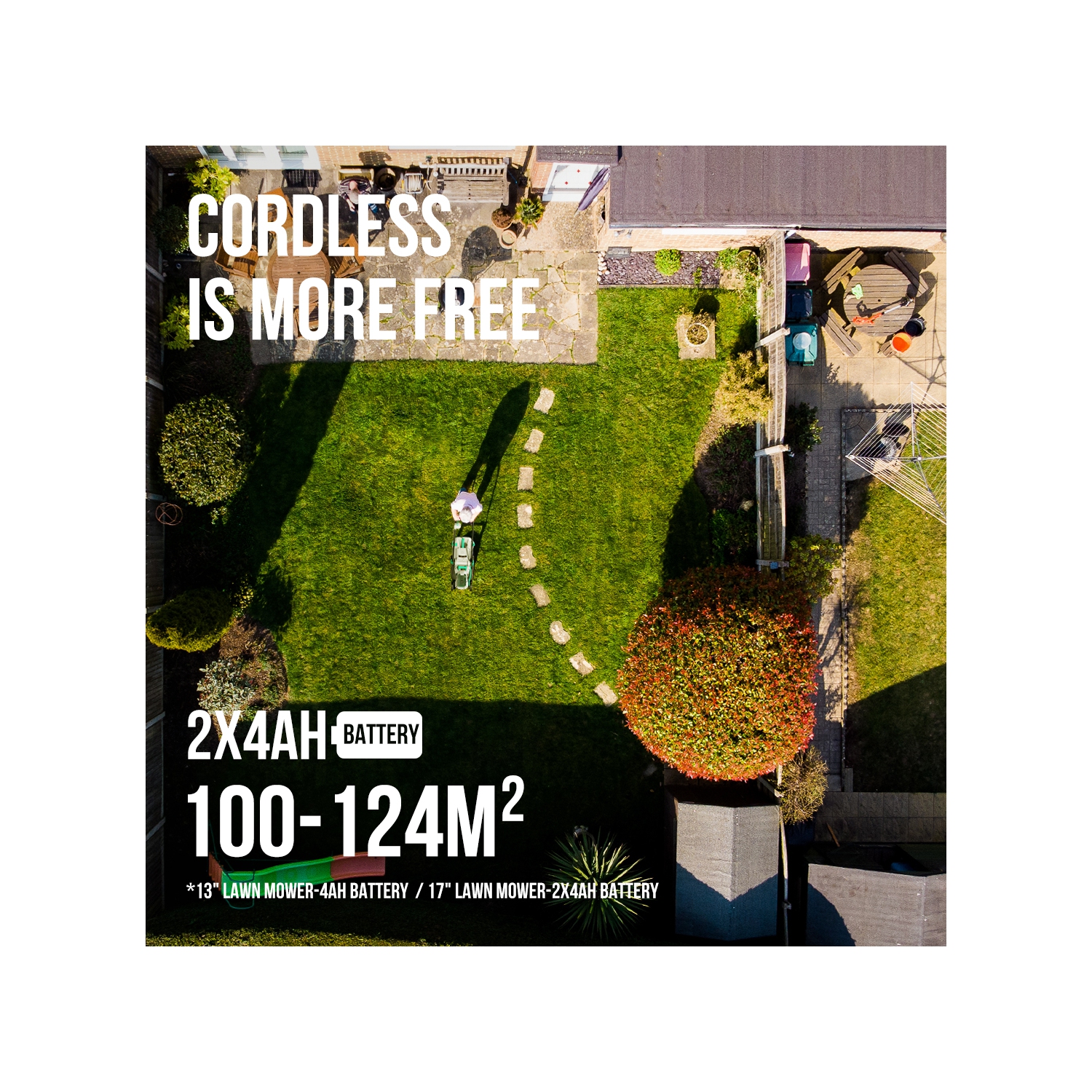 Tondeuse sans fil Litheli, 13 po, 5 hauteurs, tondeuse à batterie 20&nbsp;V pour le jardin, la cour et la ferme, batterie 4,0&nbsp;Ah et chargeur