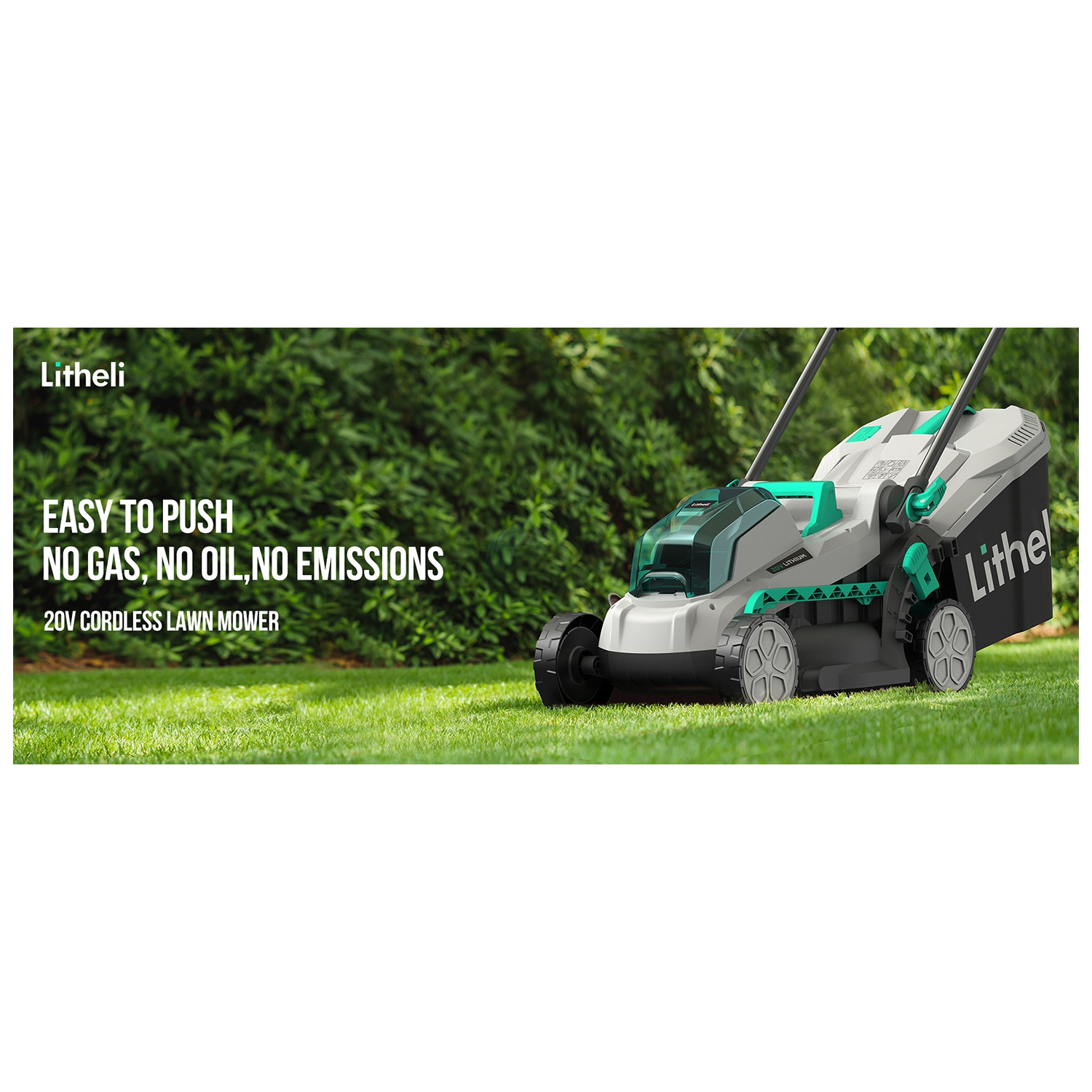 Tondeuse sans fil Litheli, 13 po, 5 hauteurs, tondeuse à batterie 20&nbsp;V pour le jardin, la cour et la ferme, batterie 4,0&nbsp;Ah et chargeur