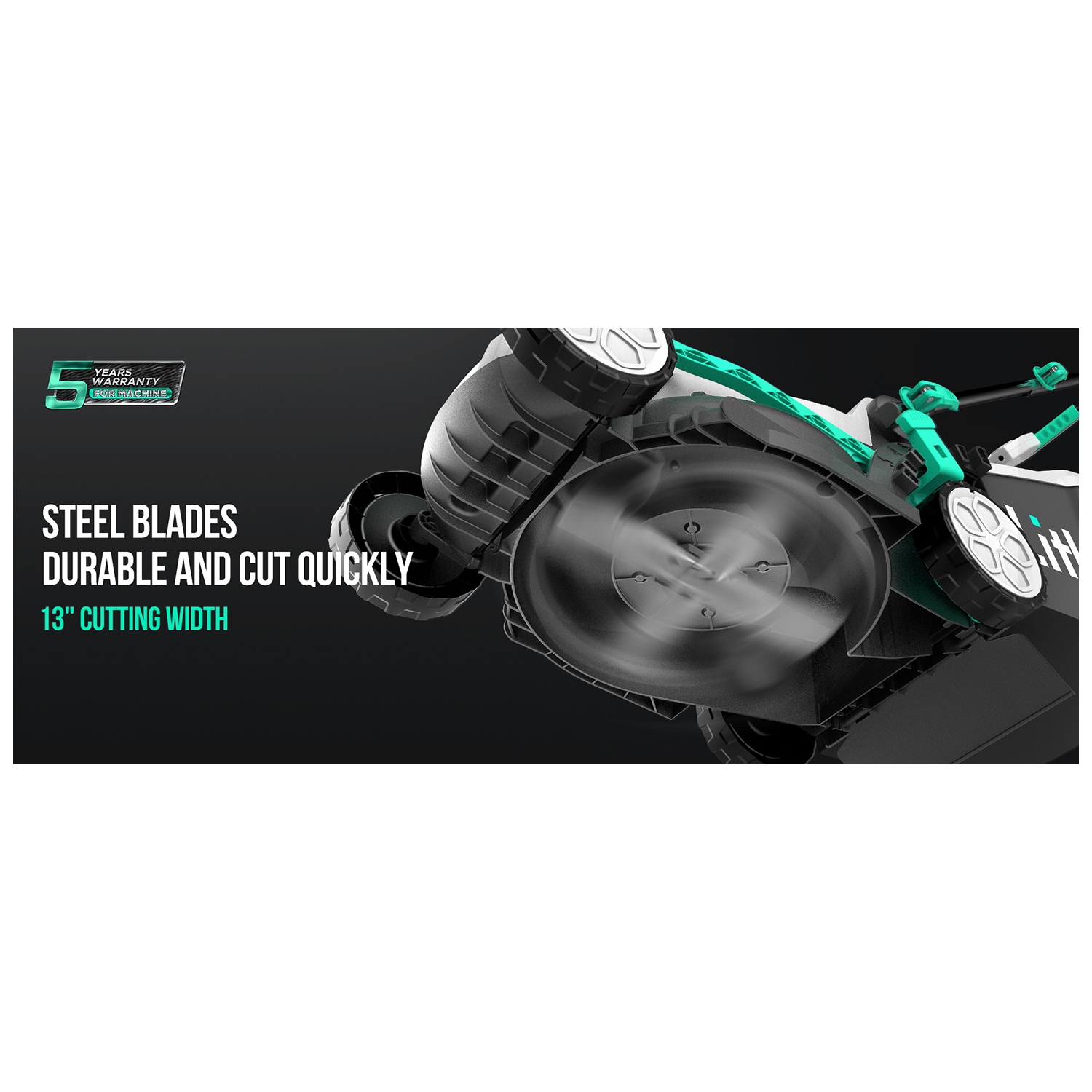 Tondeuse sans fil Litheli, 13 po, 5 hauteurs, tondeuse à batterie 20&nbsp;V pour le jardin, la cour et la ferme, batterie 4,0&nbsp;Ah et chargeur