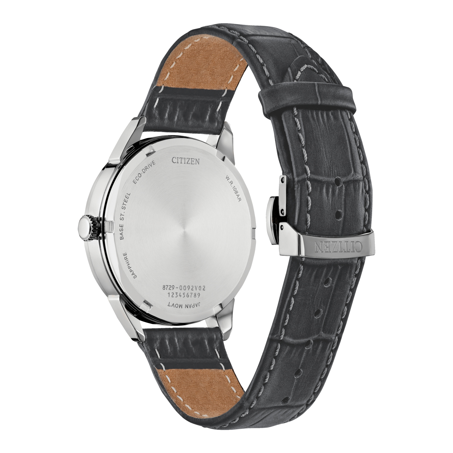 Citizen Mens Rolan Eco-Drive Watch 40mm Silver-Tone Stainless Steel Case Grey Leather Strap with Silver-Tone Dial