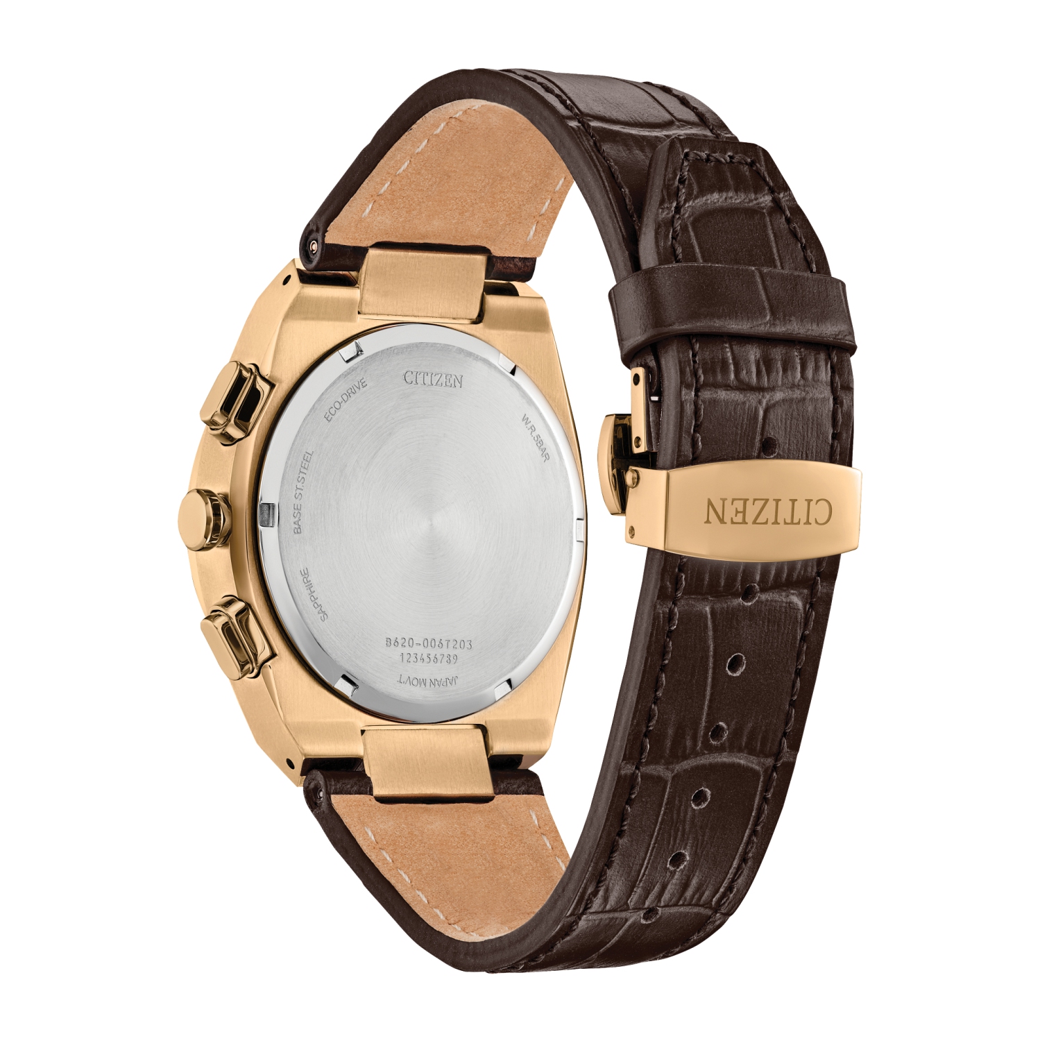 Montre pour hommes Axiom SC Eco-Drive 43&nbsp;mm de Citizen avec boîtier en inox rose doré et bracelet en cuir brun et cadran noir