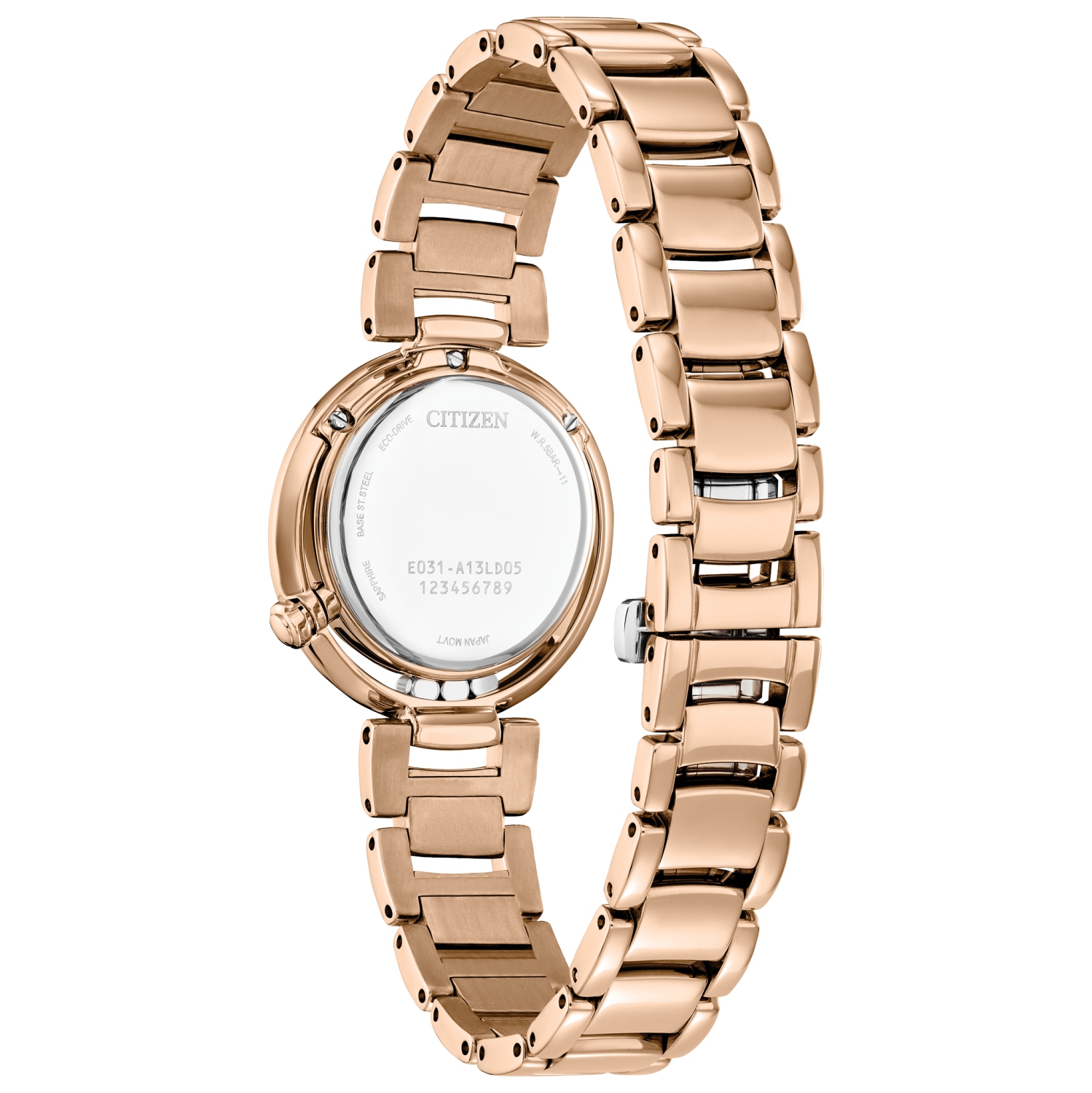 Montre pour femmes L Arcly Eco-Drive de Citizen 29,8&nbsp;mm avec boîtier et bracelet en acier inoxydable rose doré et cadran vert