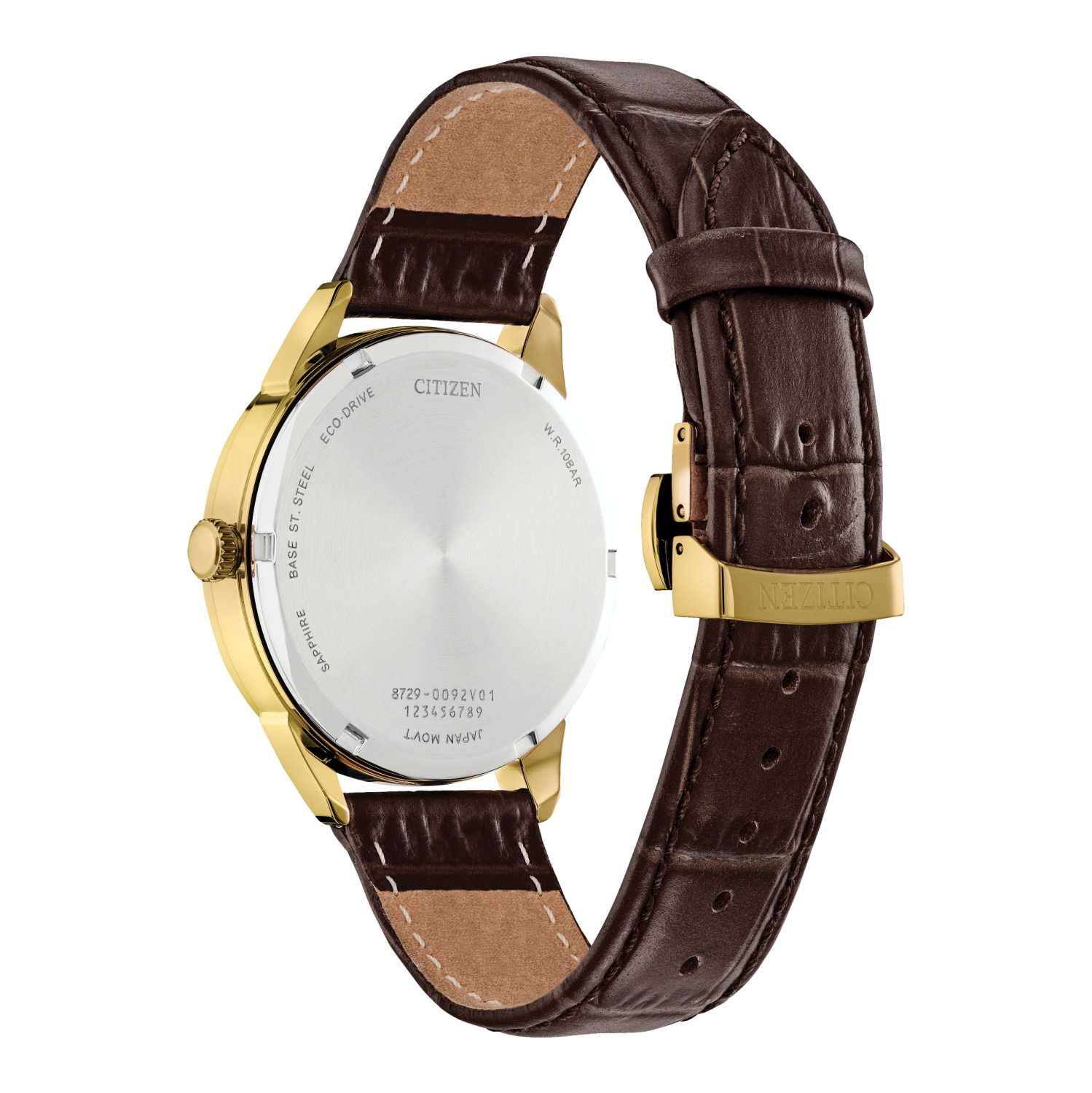 Citizen Mens Rolan Eco-Drive Watch 40mm Gold-Tone Stainless Steel Case Brown Leather Strap with Black Dial