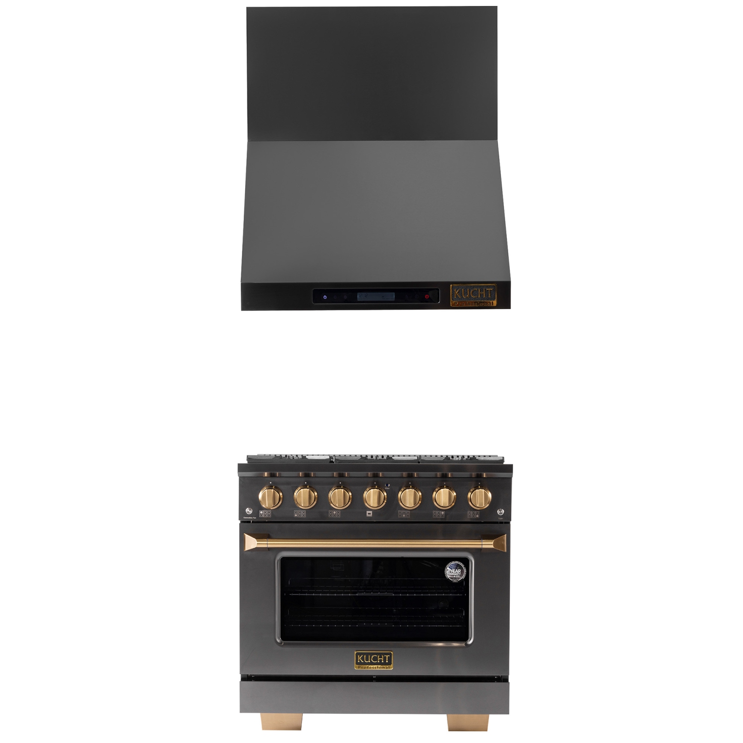 Gemstone 36 in. 5.2 cu. ft. 6-Burners Dual Fuel Range for Natural Gas in Titanium SS + Wall Mount Range Hood