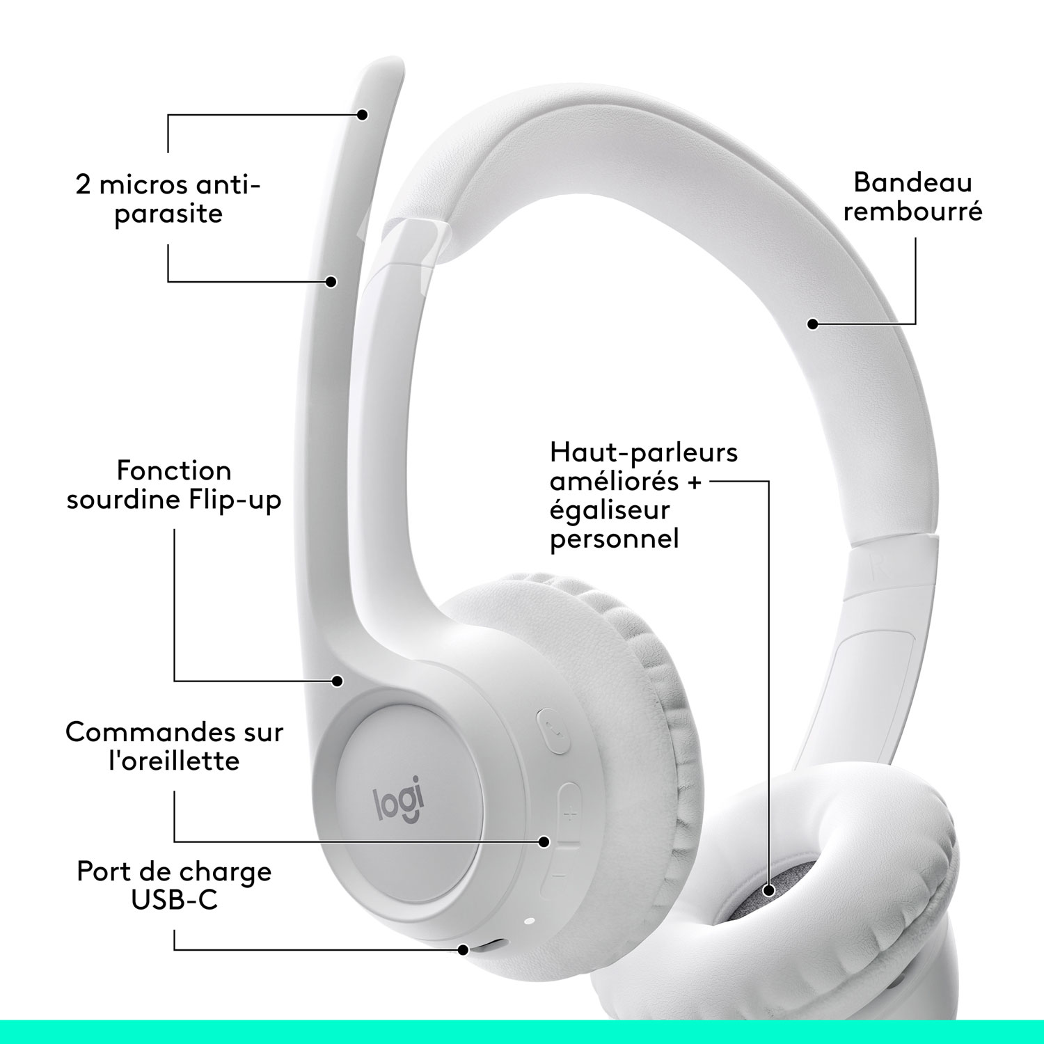 Logitech Zone 300 Bluetooth Wireless Headset with Noise Cancelling Microphone - Off-White