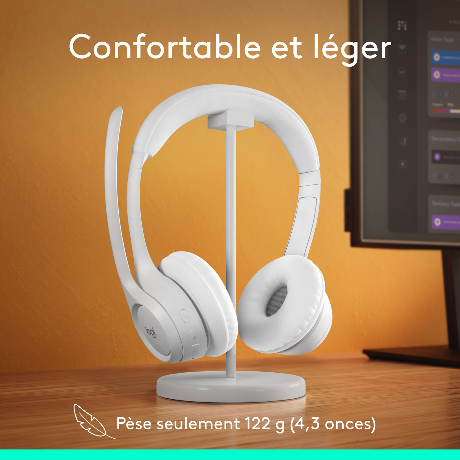 Logitech Zone 300 Bluetooth Wireless Headset with Noise Cancelling Microphone - Off-White