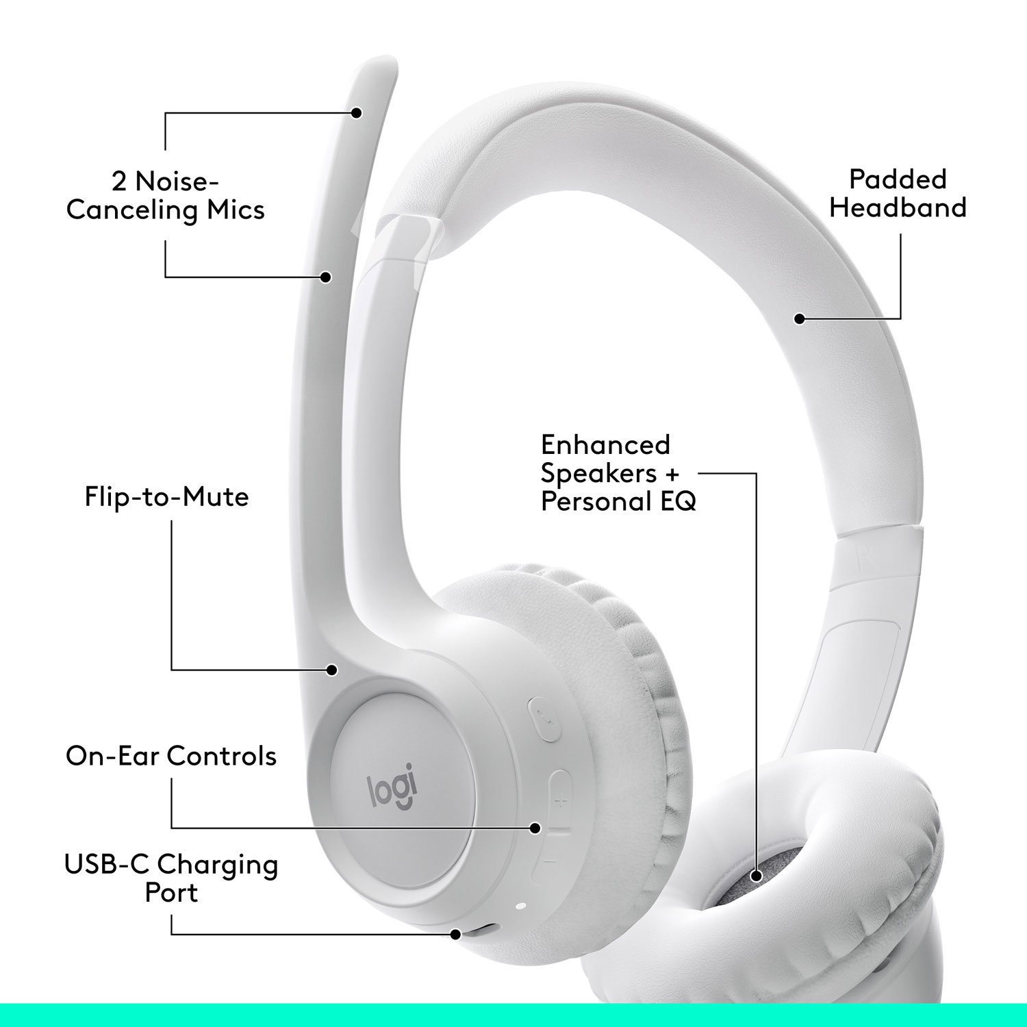 Logitech Zone 300 Bluetooth Wireless Headset with Noise Cancelling Microphone - Off-White