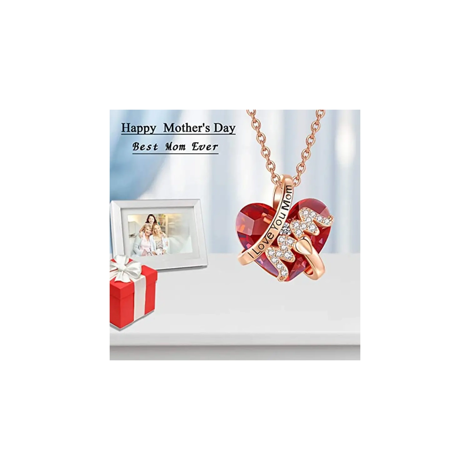 Make Her Mother's Day Shine: Gift the Perfect Blend of Elegance and Sentimentality with Our Creative Heart Rhinestone Pendant Necklace!