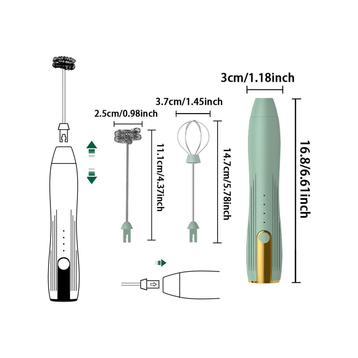 Electric Milk Frother Handheld with 2 Stainless Whisks 3 Adjustable Speeds, Mousseur à Lait Electric Whisk Foam Maker for Cappuccino,Latte, Coffee