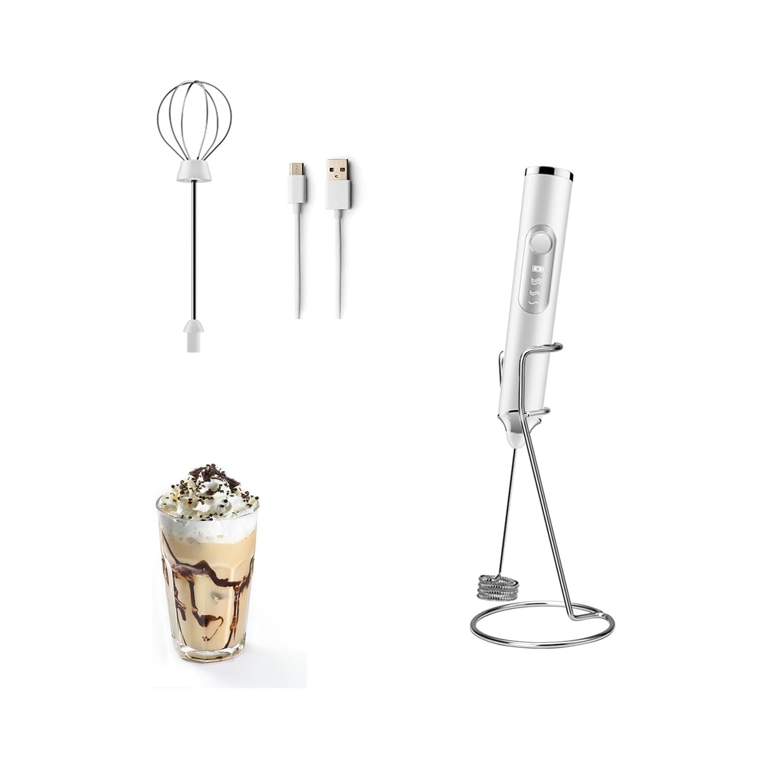 Electric Milk Frother Handheld with 2 Stainless Whisks 3 Adjustable Speeds, Mousseur à Lait Electric Whisk Foam Maker for Cappuccino,Latte, Coffee