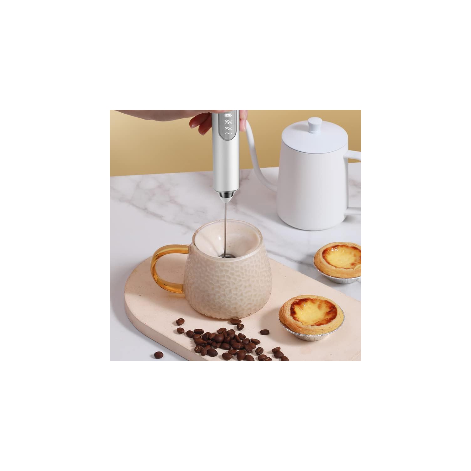 Electric Milk Frother Handheld with 2 Stainless Whisks 3 Adjustable Speeds, Mousseur à Lait Electric Whisk Foam Maker for Cappuccino,Latte, Coffee