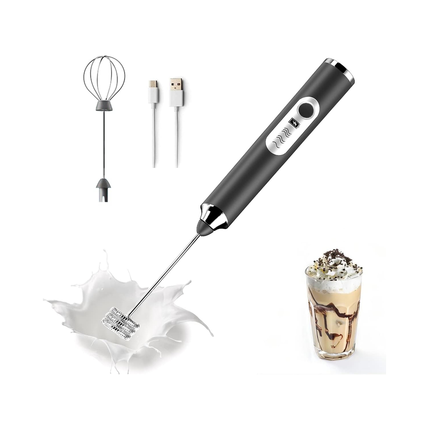 Moussoir à lait électrique à main avec 2 fouets en acier inoxydable 3 vitesses réglables, distributeur à lait électrique Whisk Foam Maker pour