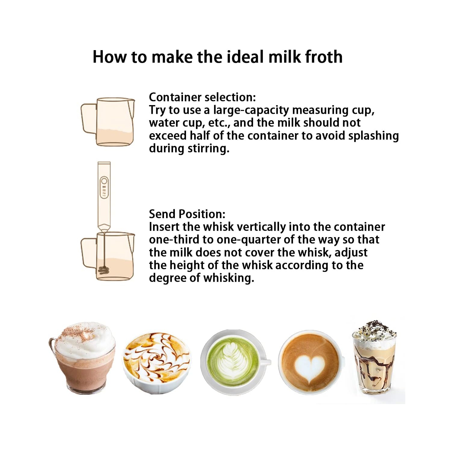 Moussoir à lait électrique à main avec 2 fouets en acier inoxydable 3 vitesses réglables, distributeur à lait électrique Whisk Foam Maker pour