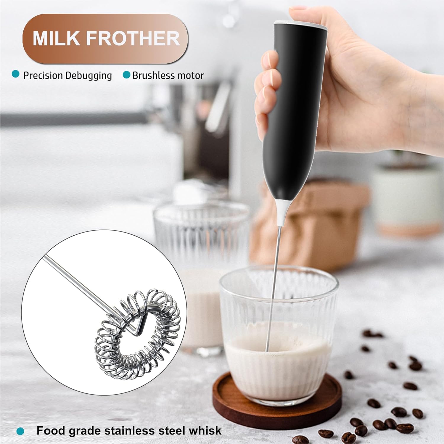 Handheld Milk Coffee Frother,USB-Rechargeable Hand Frother,Adjustable Handheld Milk Frother for Hot Chocolate, Cappuccinos, Milkshakes, Egg Mix,