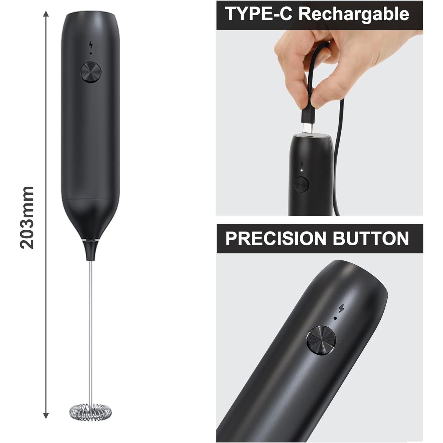 Mousseur à lait portatif, mousseur à lait rechargeable par USB, mousseur à lait portatif réglable pour le chocolat chaud, cappuccinos, laits frappés,