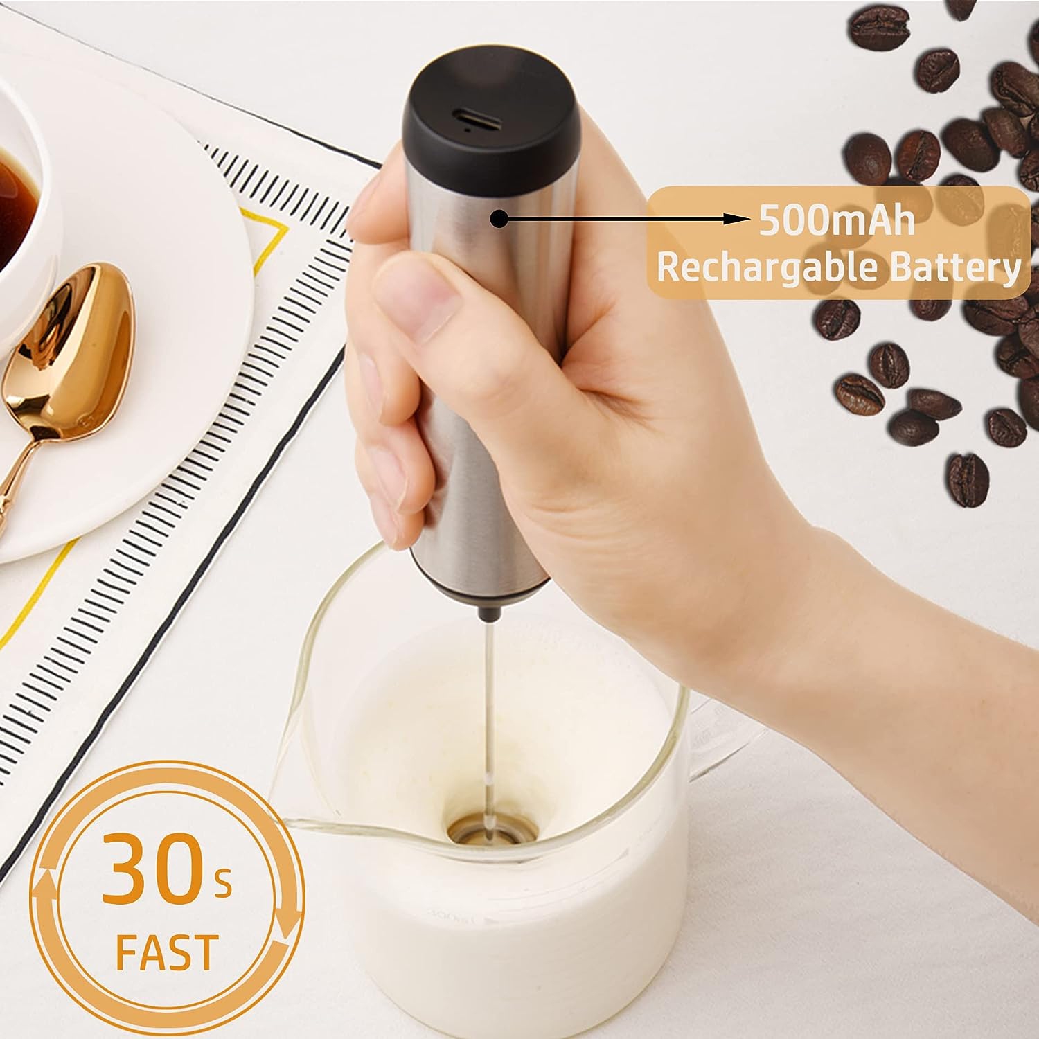 Handheld Milk Coffee Frother,USB-Rechargeable Hand Frother,Adjustable Handheld Milk Frother for Hot Chocolate, Cappuccinos, Milkshakes, Egg Mix,