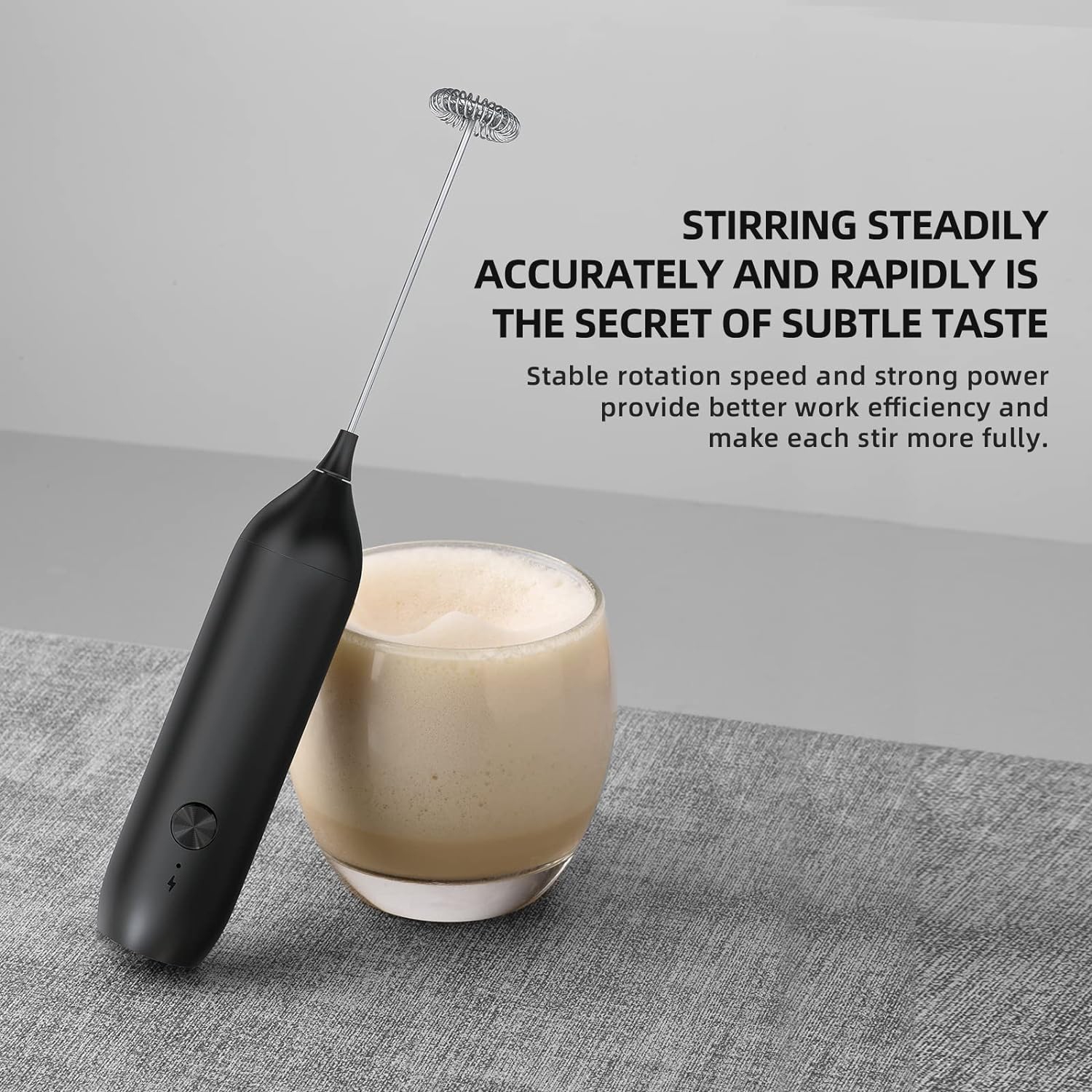 Mousseur à lait portatif rechargeable, mini mélangeur à boisson électrique avec fouet en acier inoxydable pour cappuccino, café, lattes, frappé, noir