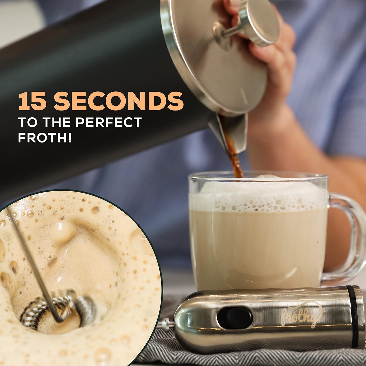 Milk Frother Handheld Frothers, Electric Whisk Foam Maker, Drink Mixer & Mini Foamer for Coffee, Hot Chocolate - Mousseur a Lait