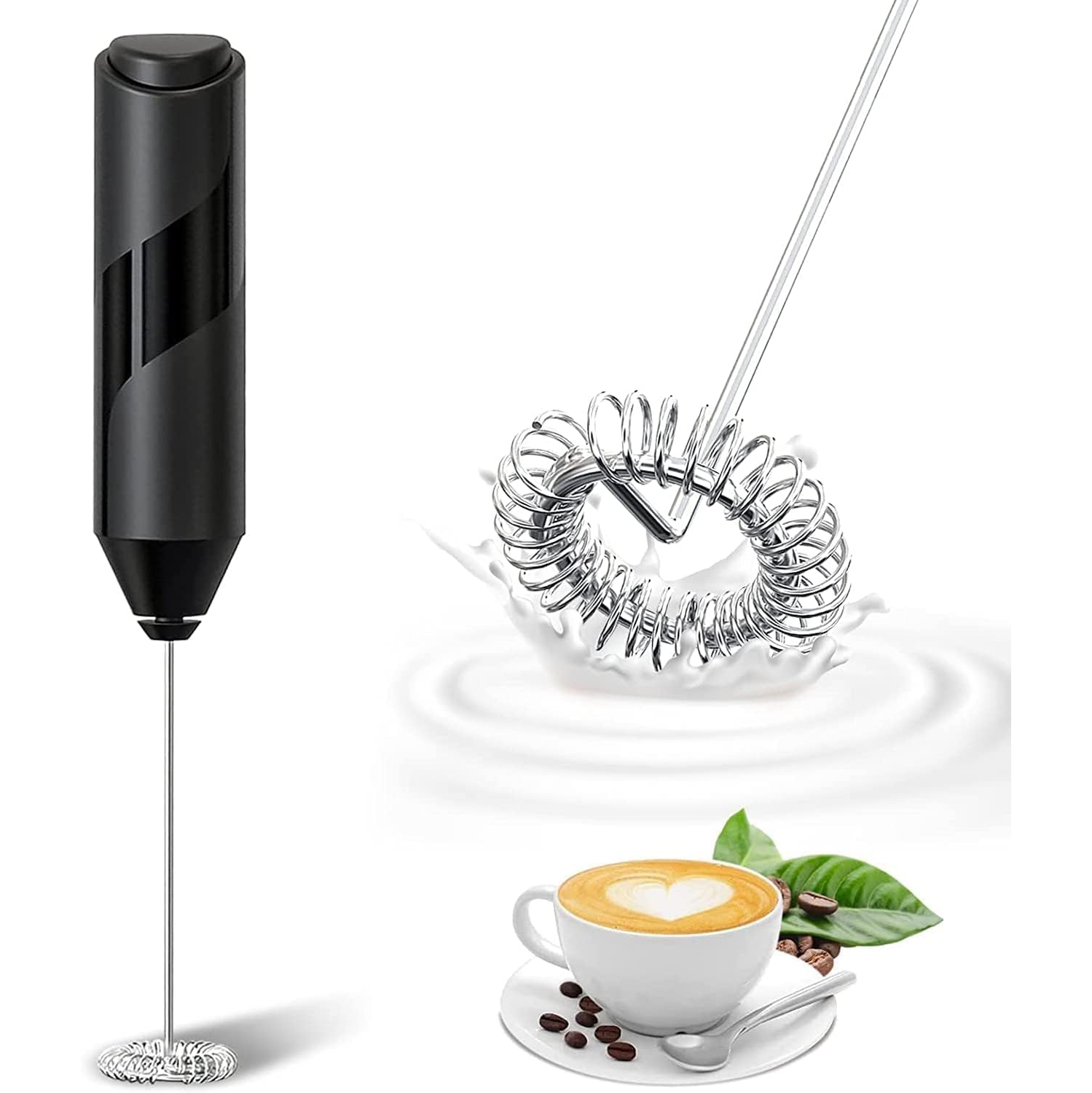 Milk Frothers Handheld Electric with High Power 14000 RPM Motor, Mixer with Food Grade Stainless Steel Stirring Head, Mini Foamer Whisk for Coffee,