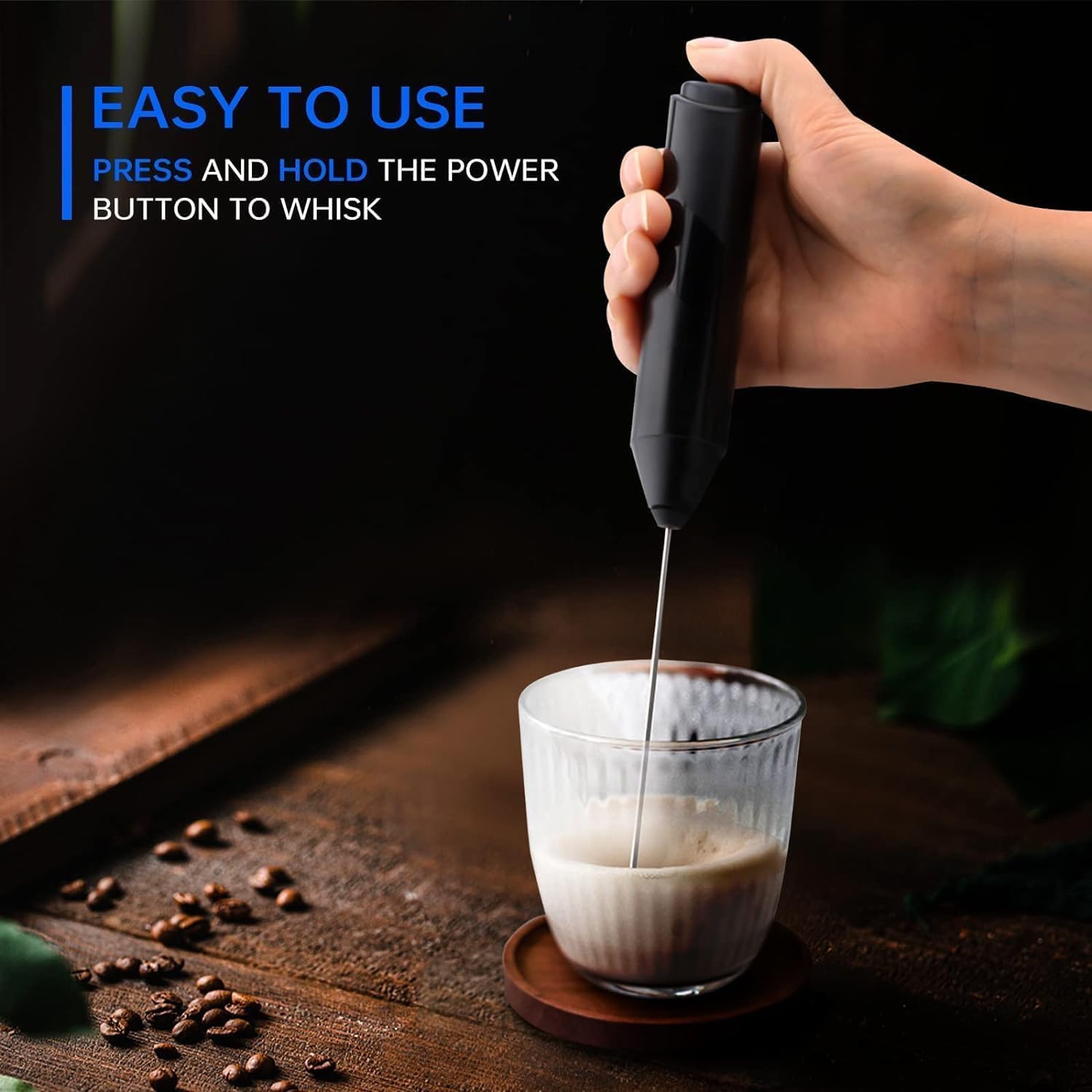 Milk Frothers Handheld Electric with High Power 14000 RPM Motor, Mixer with Food Grade Stainless Steel Stirring Head, Mini Foamer Whisk for Coffee,