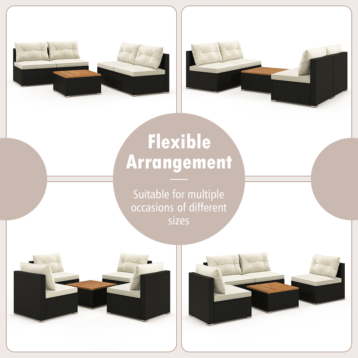 Gymax 5PCS Rattan Patio Conversation Sofa Set Outdoor Furniture Set w/ Off White Cushions