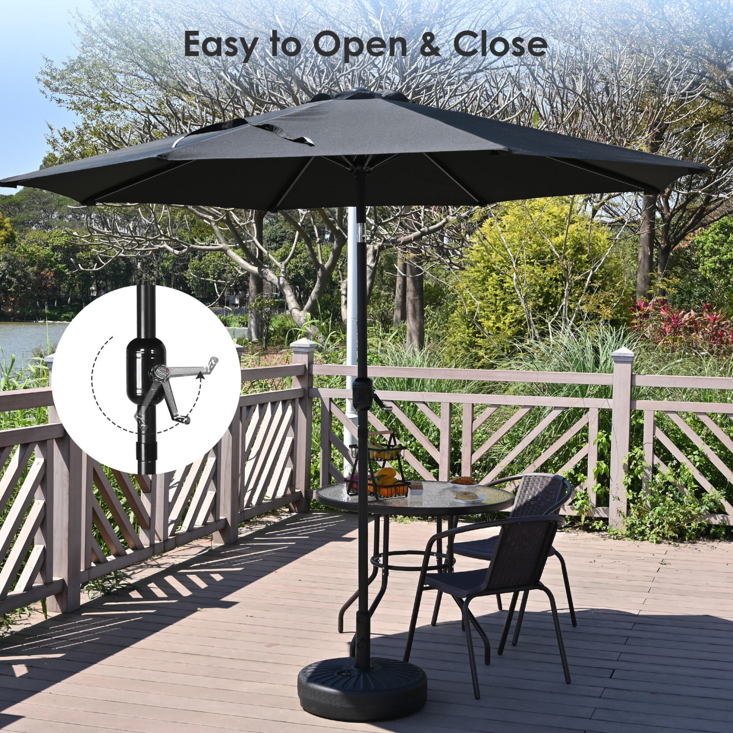 Parasol de patio de 9ft pi inclinable à 30° et centré parasol parasol parasol parasol parasol parasol parasol parasol parasol de table avec 8 tiges -