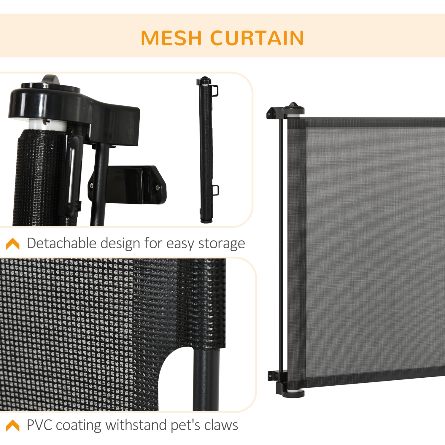 PawHut Retractable Pet Gate, 33.5" Tall, Extends to 59.1" Wide, Foldable Mesh Dog Gate for house, w/ Single Hand Operation, for Stairs, Doorways,