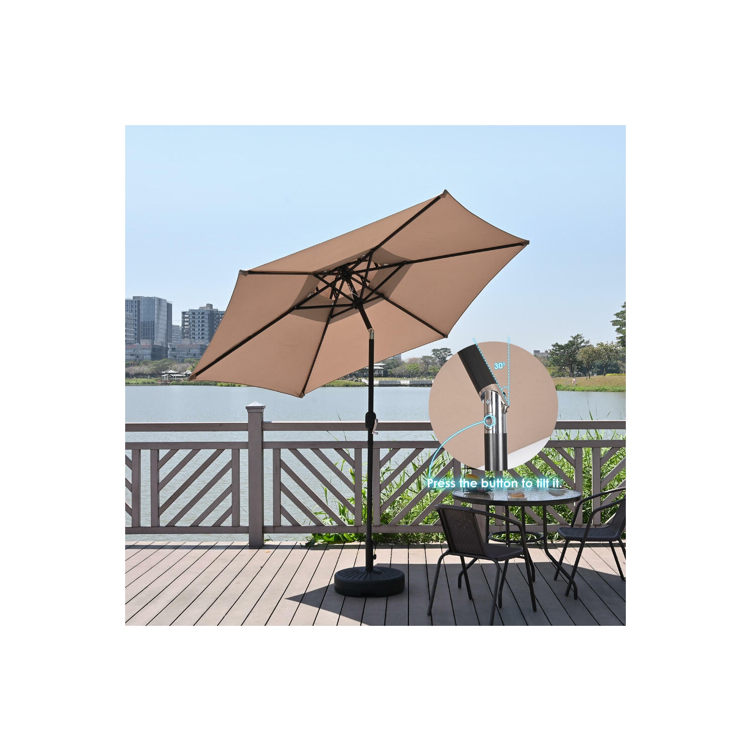 Parasol de patio extérieur à double dessus 9&nbsp;pi, parasols centrés sur la table de marché avec poignée à manivelle, ,6 tiges robustes et