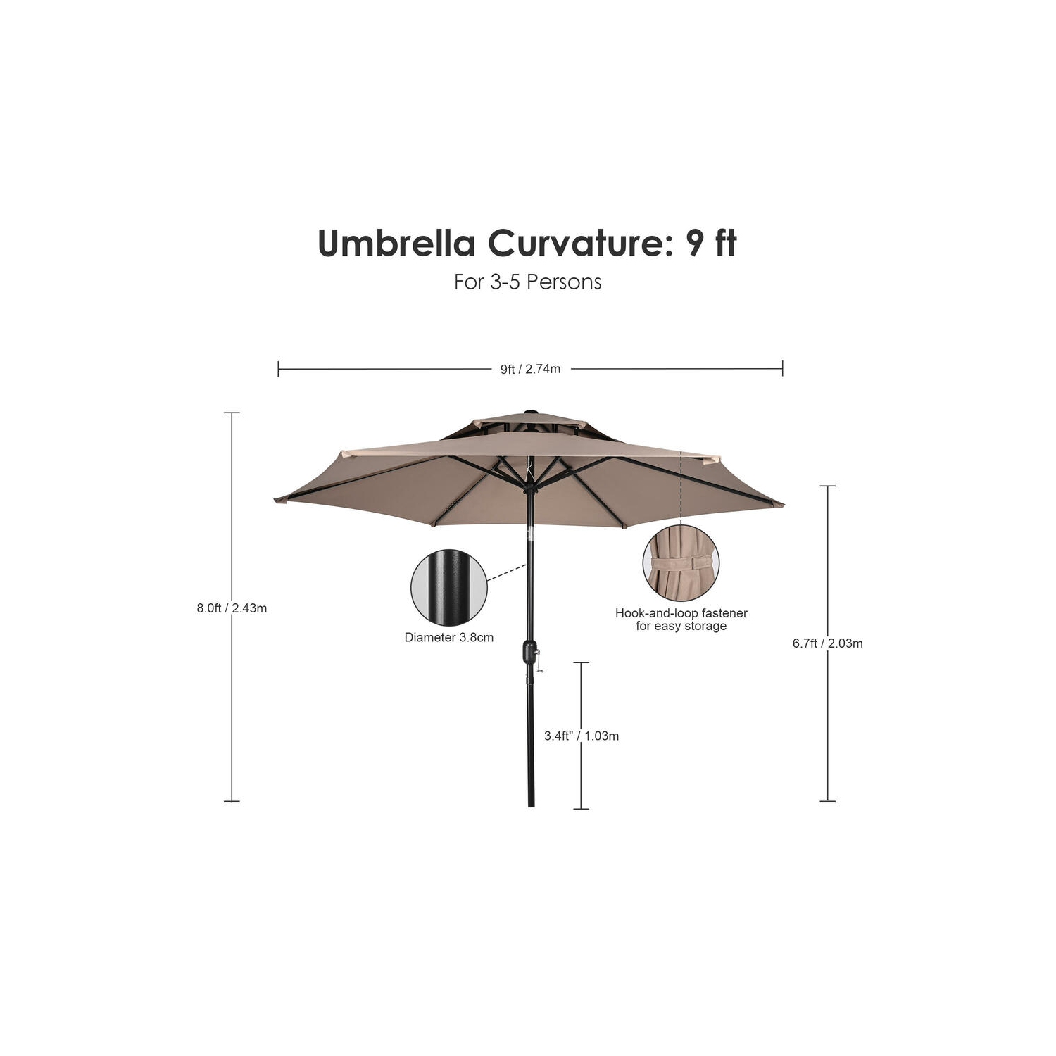 Parasol de patio extérieur à double dessus 9&nbsp;pi, parasols centrés sur la table de marché avec poignée à manivelle, ,6 tiges robustes et
