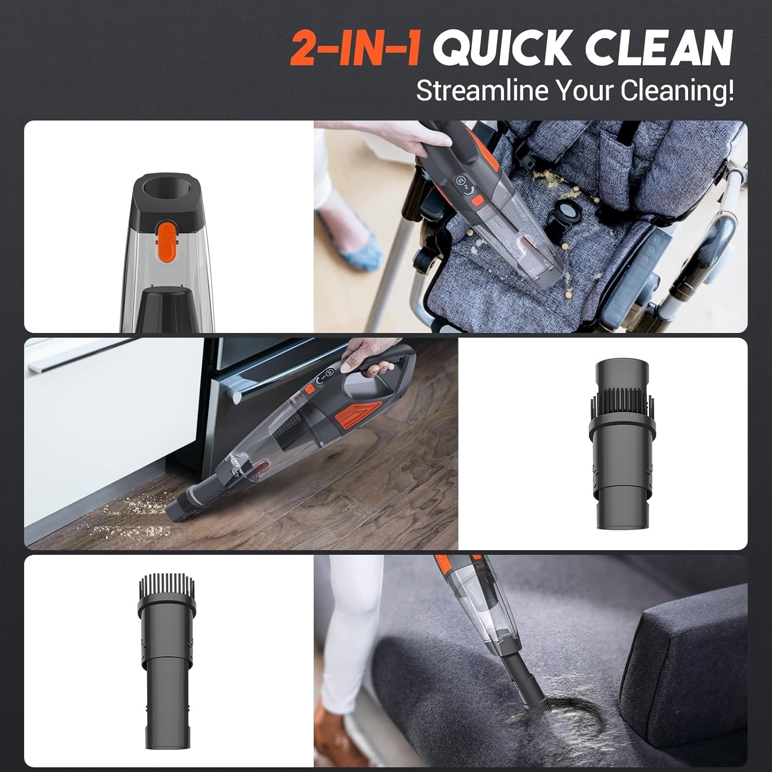 Handheld Vacuum Cordless Car Vacuum, Rechargeable with Large-Capacity Battery, Lightweight Rechargeable Powerful Portable Vacuum for Car, Home and