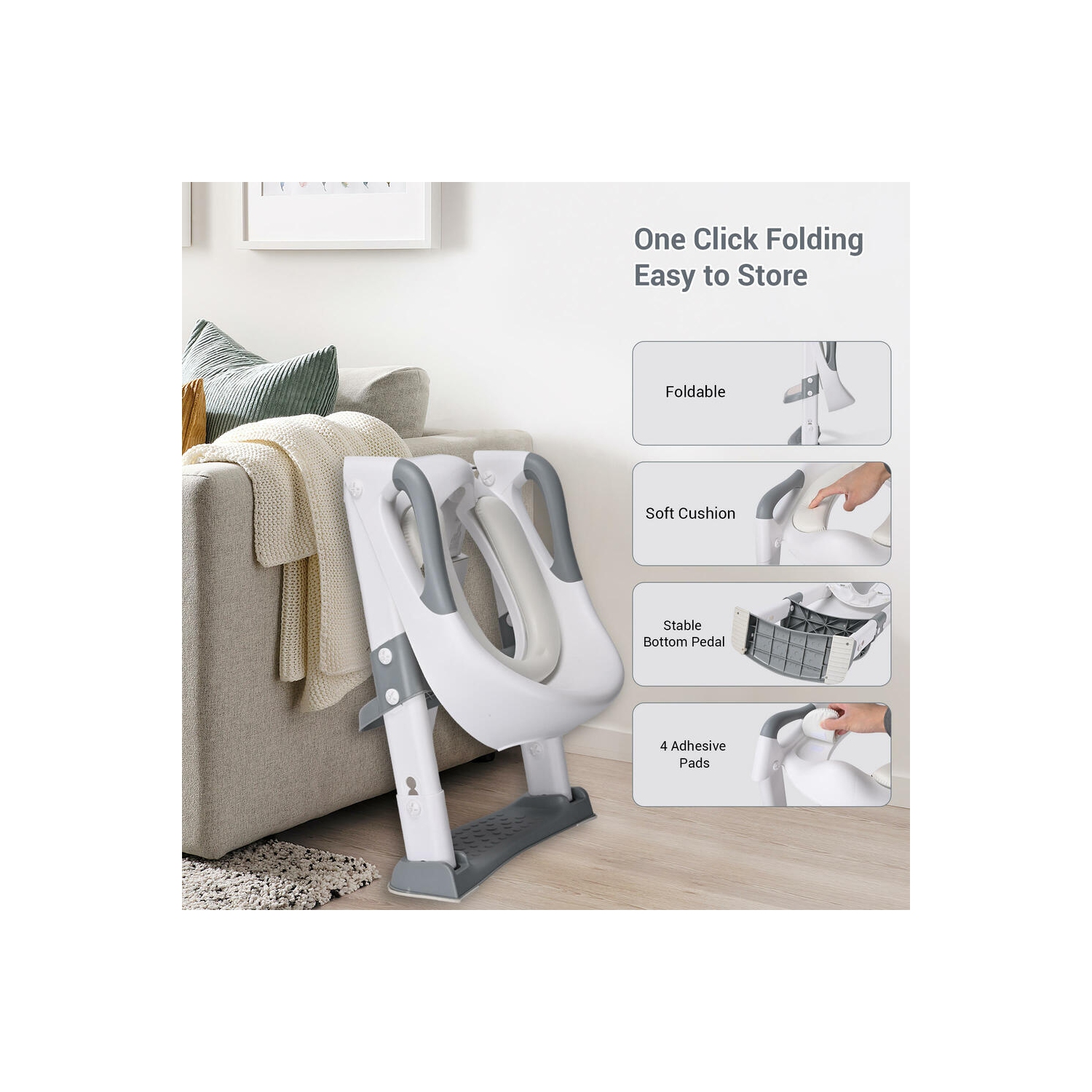 Foldable Potty Training Seat with Anti-Slip Step Stool Ladder and Soft Padded Cushion,5 Height Adjustable Kids Toilet Seat